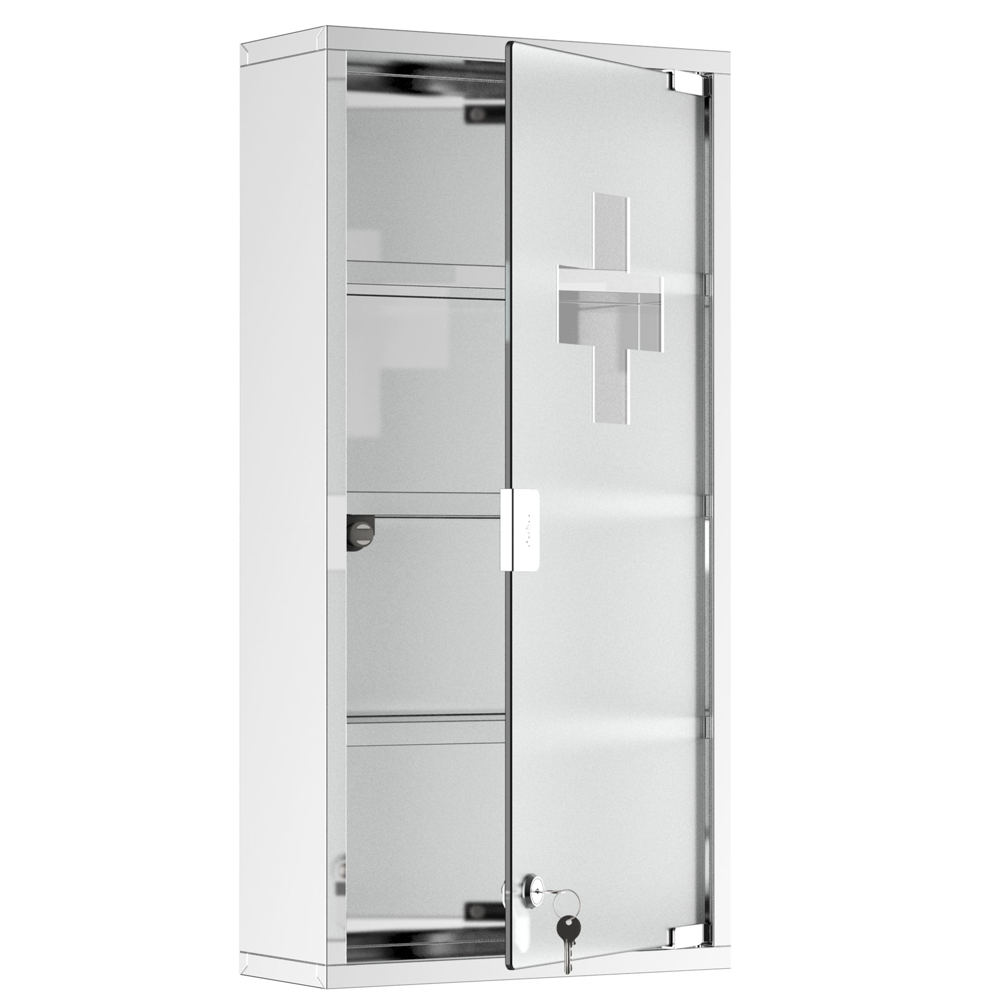 HOMCOM Wall Mount Medicine Cabinet, Bathroom Cabinet with 4 Tier Shelves, Stainless Steel Frame and Glass Door, Lockable with 2 Keys, Silver, 12" x 23.5"