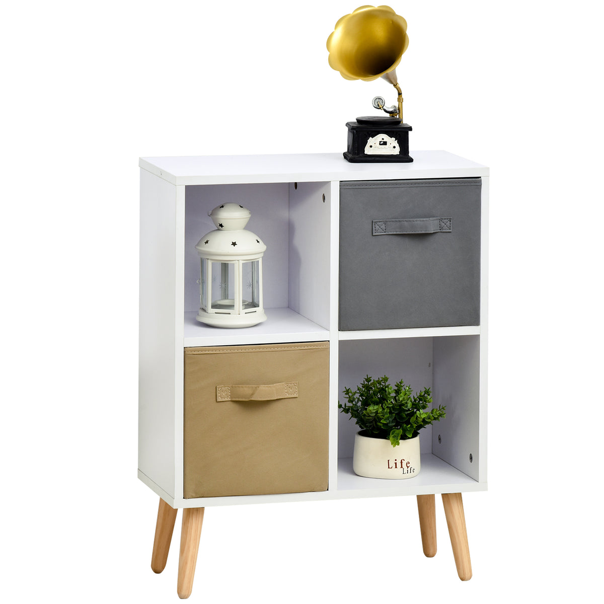 Stylish 4-Cube Storage Cabinet with Fabric Drawers - Blue | HOMCOM