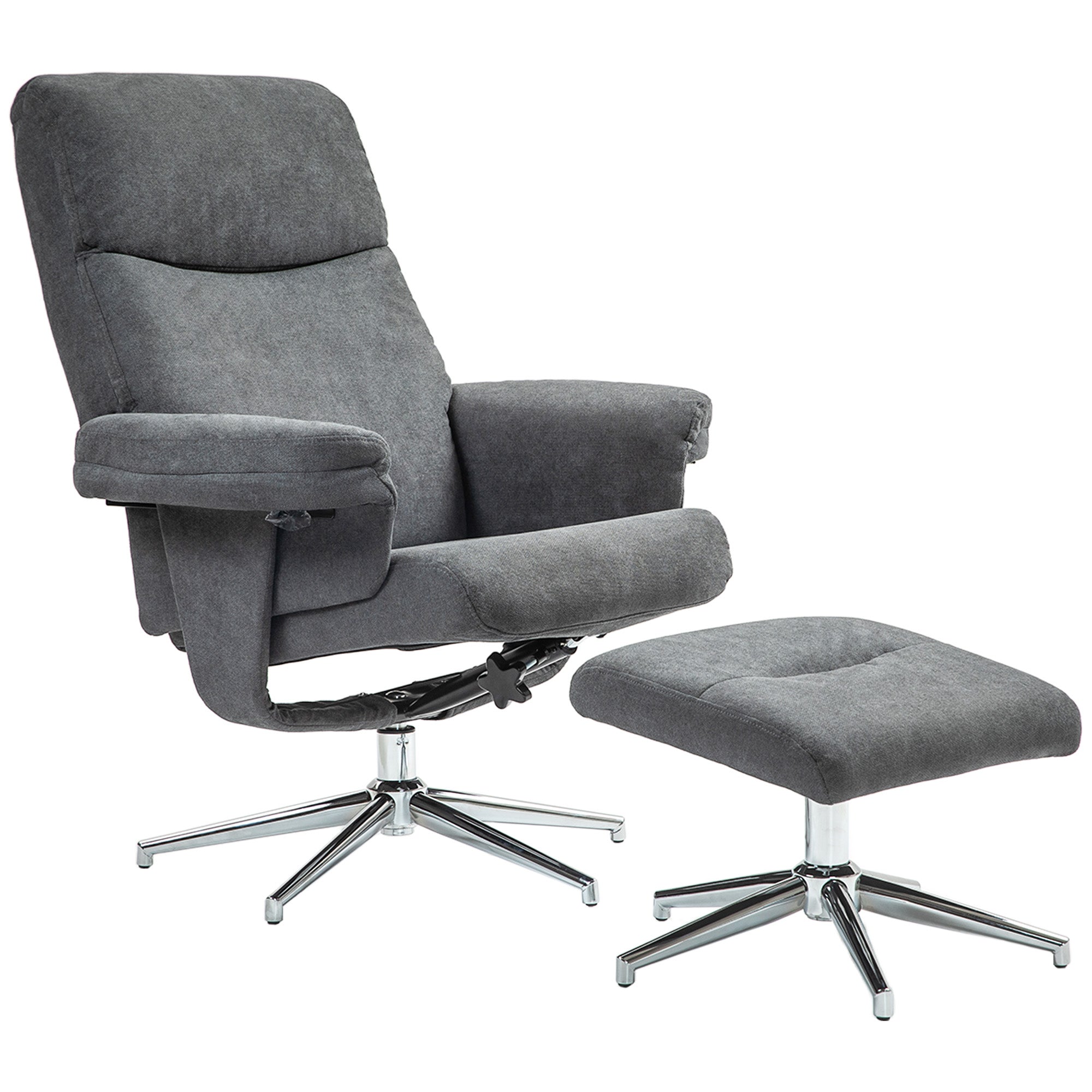 HOMCOM Recliner Chair with Footstool, Upholstered Velvet Fabric Armchair with Adjustable Back, Solid Wood Frame for Living Room, Charcoal Grey