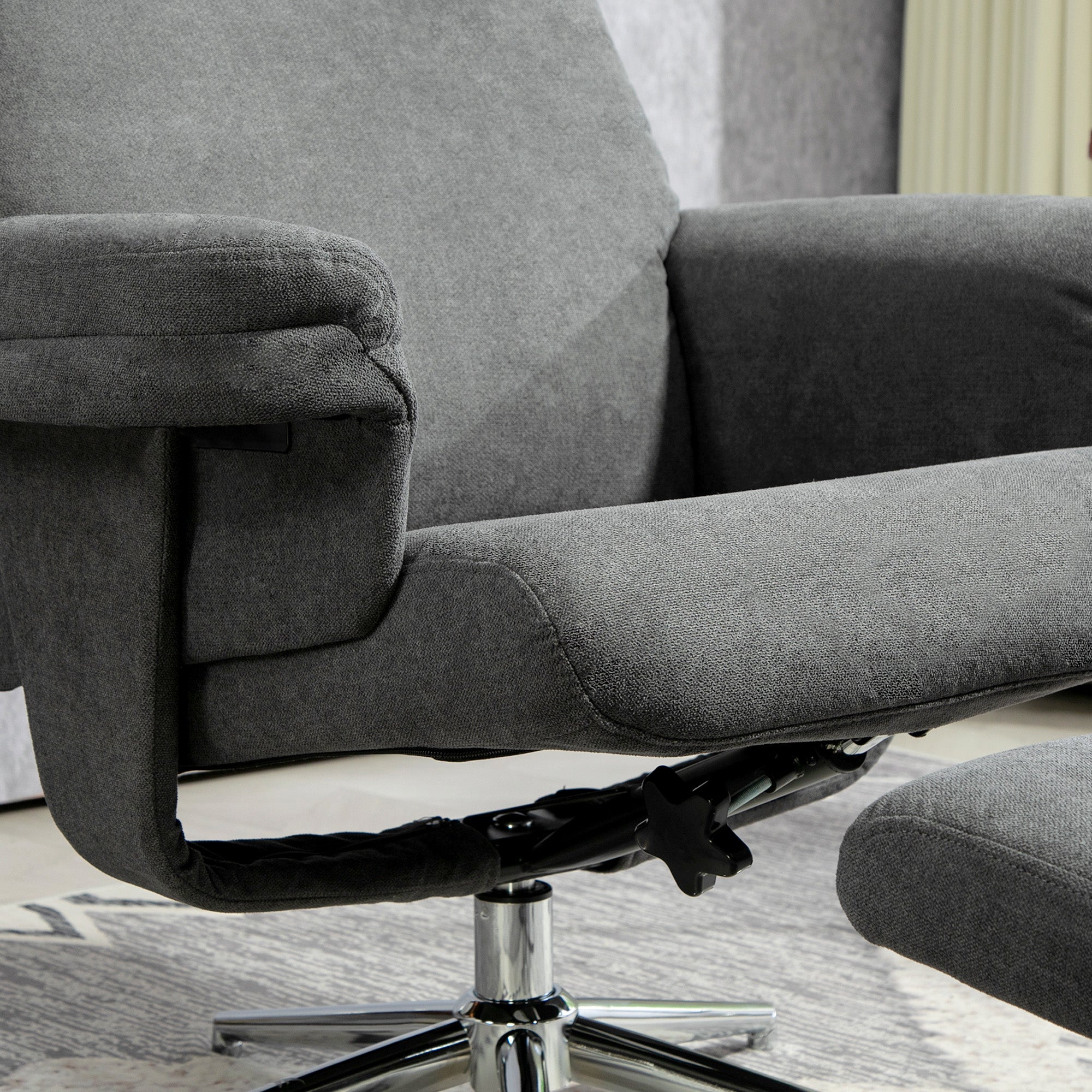 HOMCOM Recliner Chair with Footstool, Upholstered Velvet Fabric Armchair with Adjustable Back, Solid Wood Frame for Living Room, Charcoal Grey