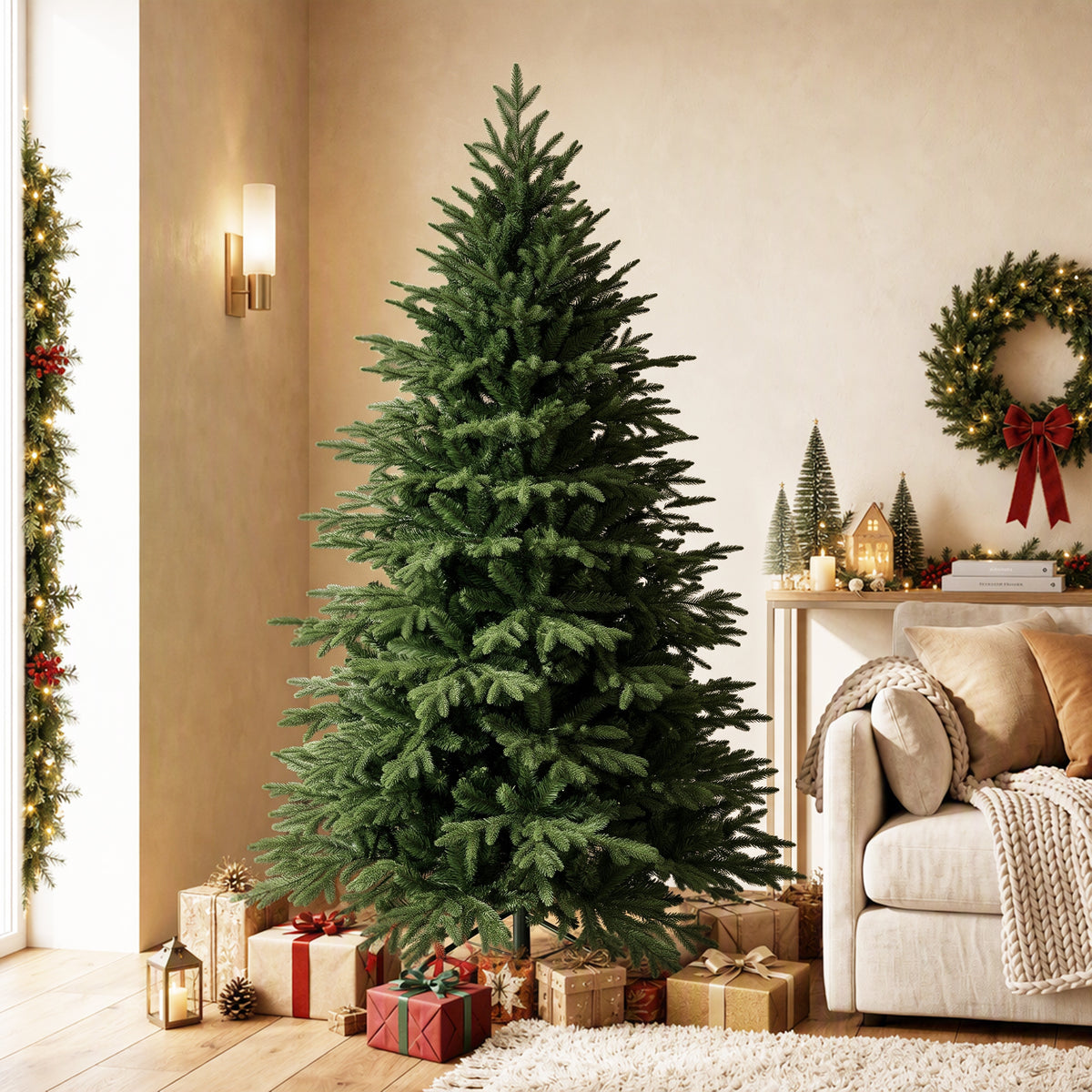 6ft Artificial Christmas Tree, Full Hinged Xmas Tree with 2081 PE & PVC Tips, Foldable Metal Base for Home Office Holiday Decoration, Green