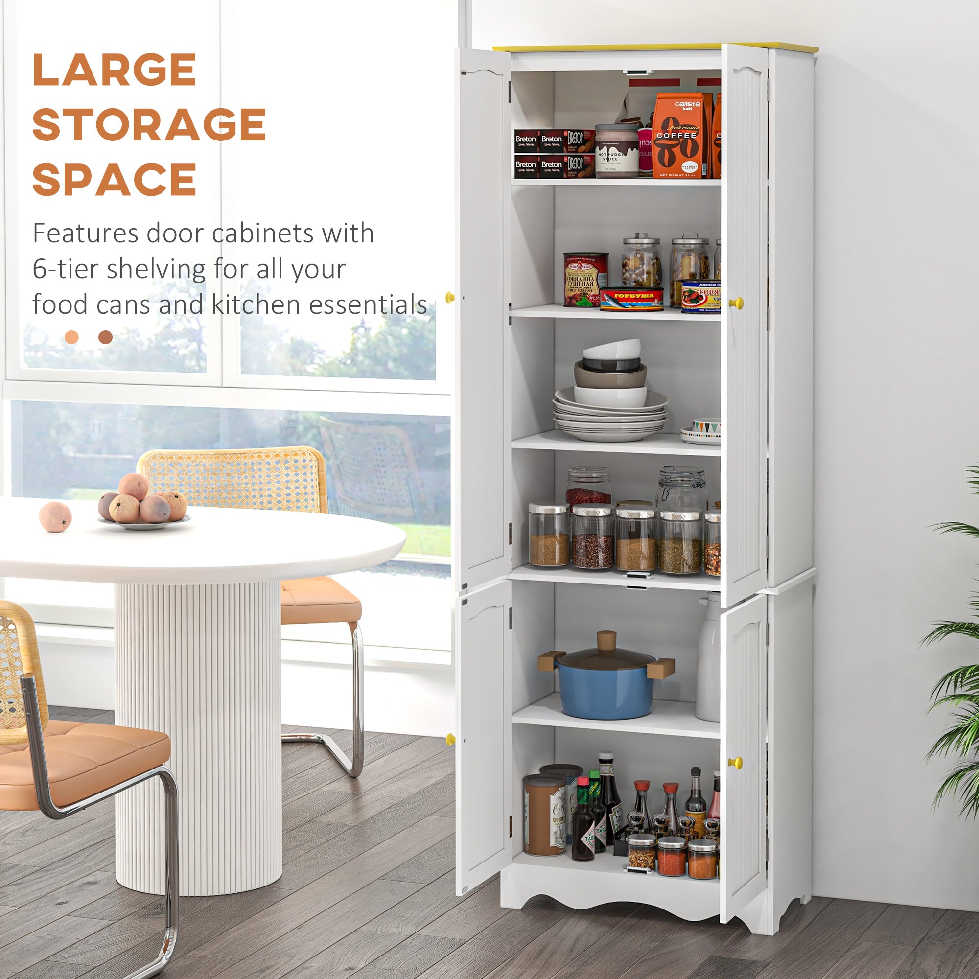 HOMCOM 72" Kitchen Pantry, Freestanding 4-Door Kitchen Cupboard, Storage Cabinet Organizer with 4 Shelves, White