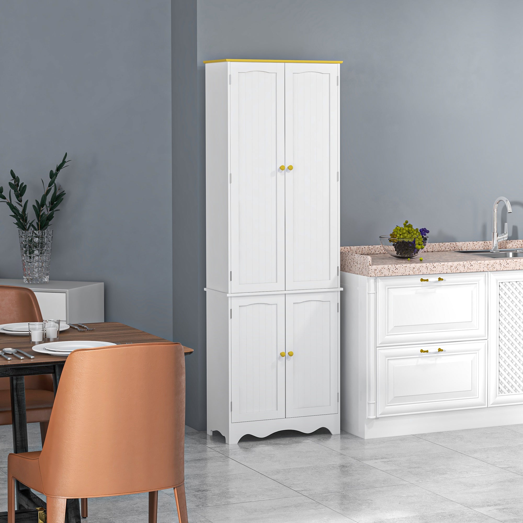 HOMCOM 72" Kitchen Pantry, Freestanding 4-Door Kitchen Cupboard, Storage Cabinet Organizer with 4 Shelves, White