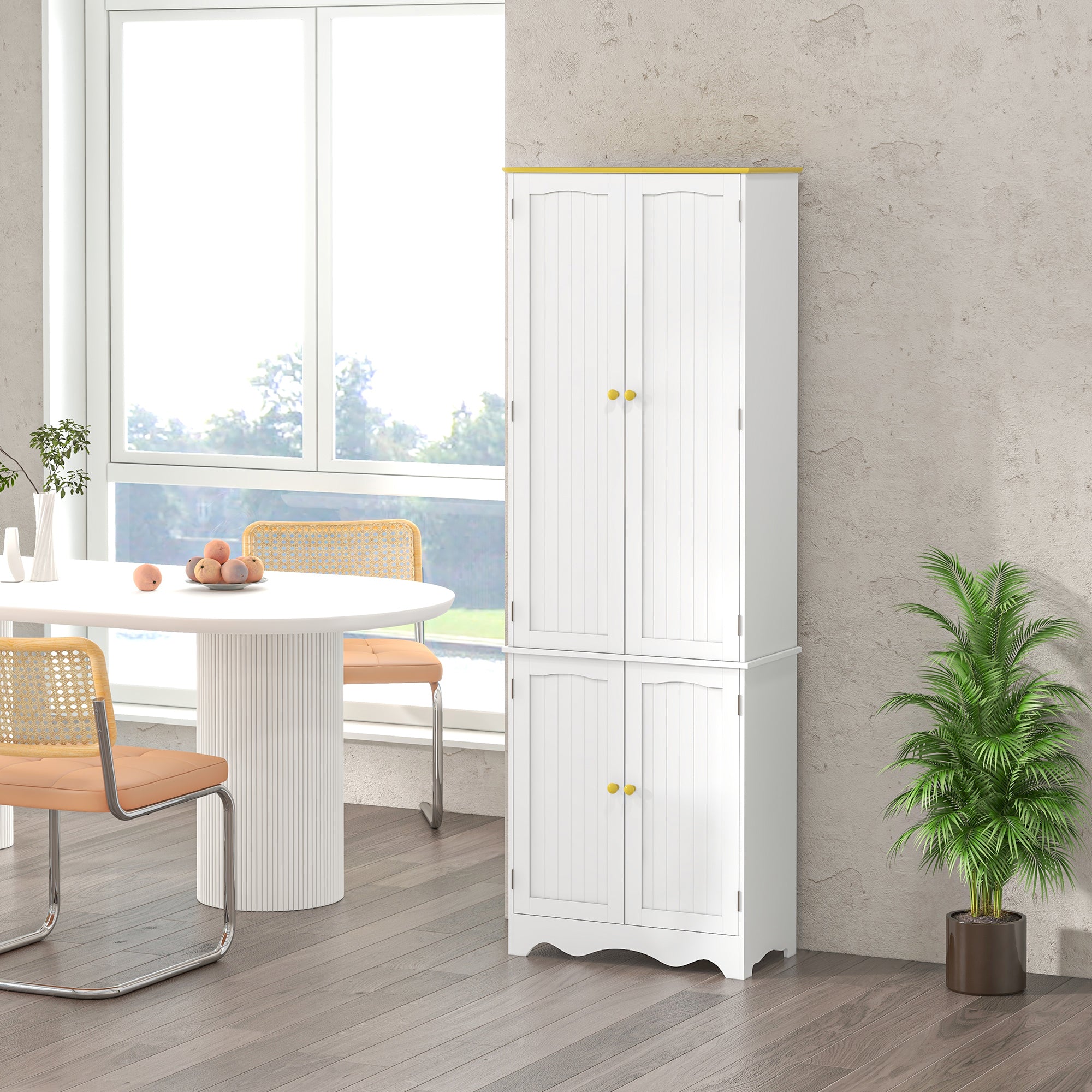 HOMCOM 72" Kitchen Pantry, Freestanding 4-Door Kitchen Cupboard, Storage Cabinet Organizer with 4 Shelves, White