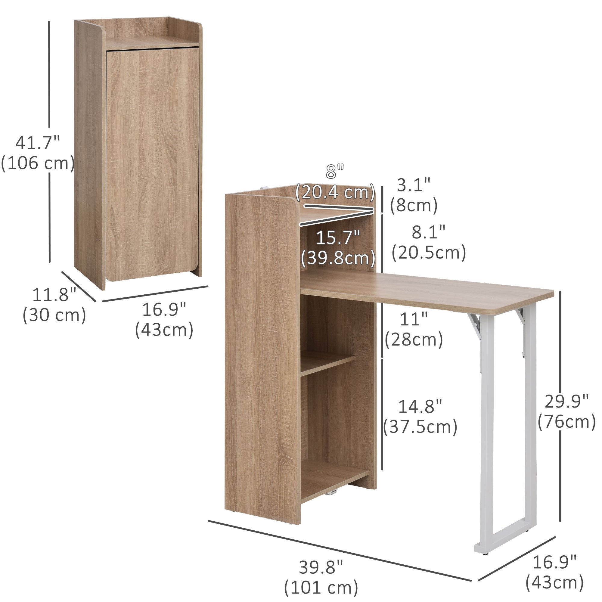 HOMCOM 2 In 1 Folding Table, Drop Leaf Table, Space Saving Dining Table with 4-Tier Shelf for Small Spaces, Oak