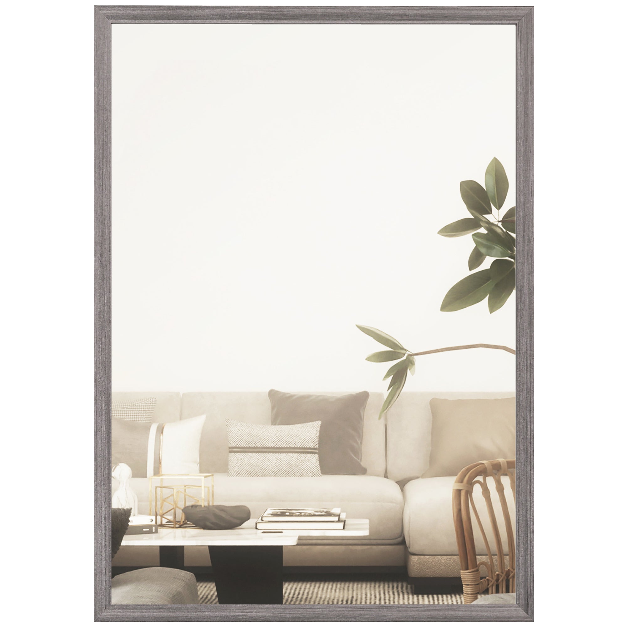 Decorative Rectangular Wall Mirror, 50W x 70H cm Wall-Mounted Bathroom Mirror for Living Room, Bedroom, Hallway, Grey Wood Grain
