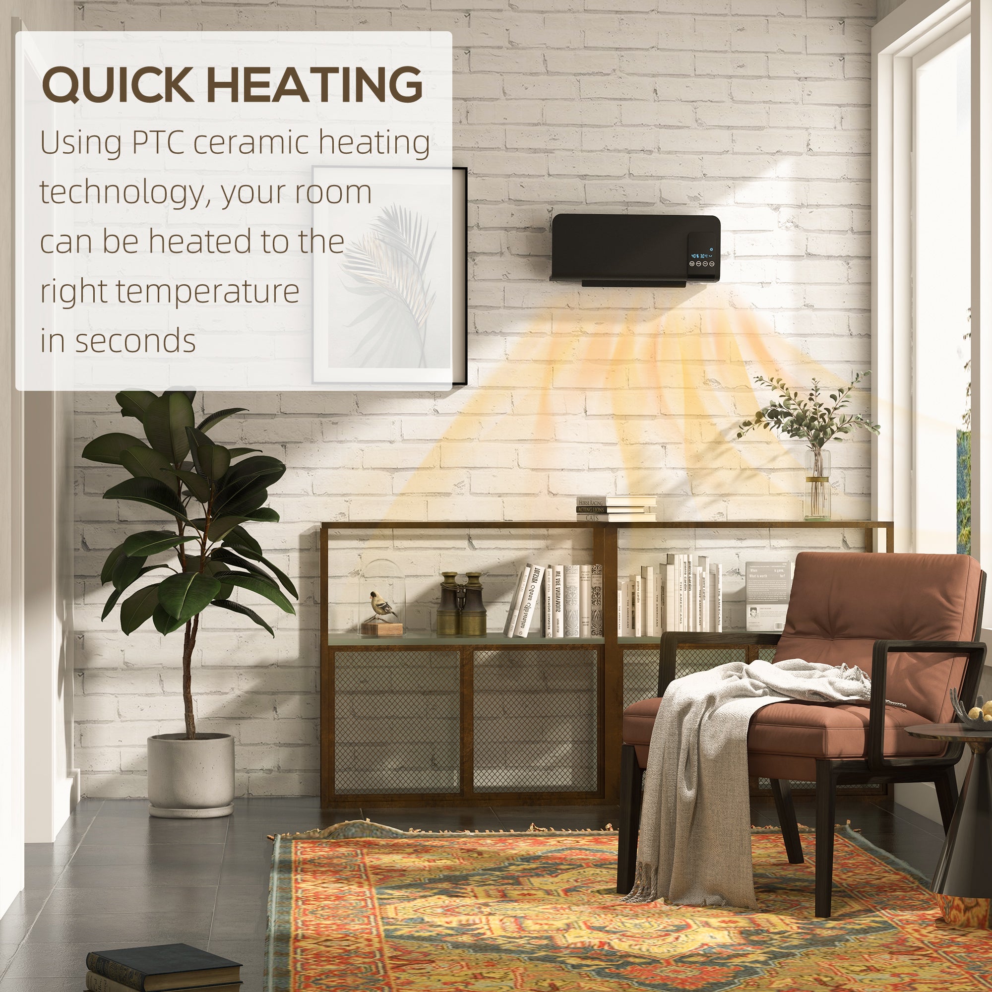 HOMCOM Electric Heater, 2000W Wall Mounted Space Heater with Remote Control, 2 Modes, Timer, Oscillation, Overheat Protection, Ceramic Heater for Home, Black