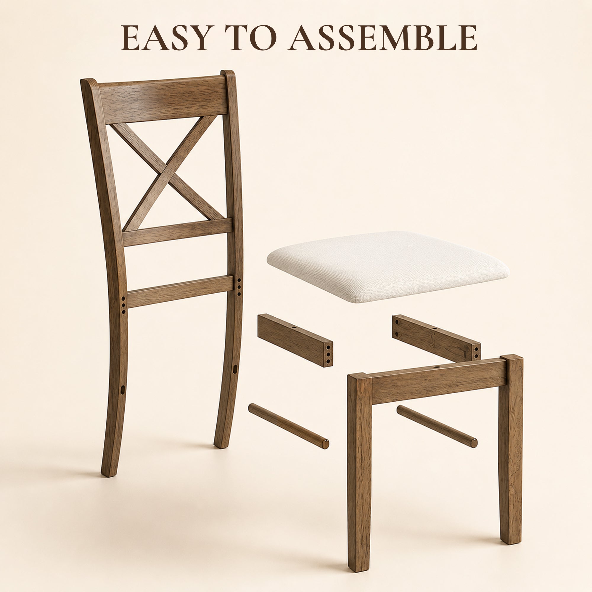 Dining Chairs Set of 2, Upholstered Kitchen Chairs with Rubberwood Frame, Padded Seat and X-Back for Living Room, Dining Room, Kitchen, Walnut