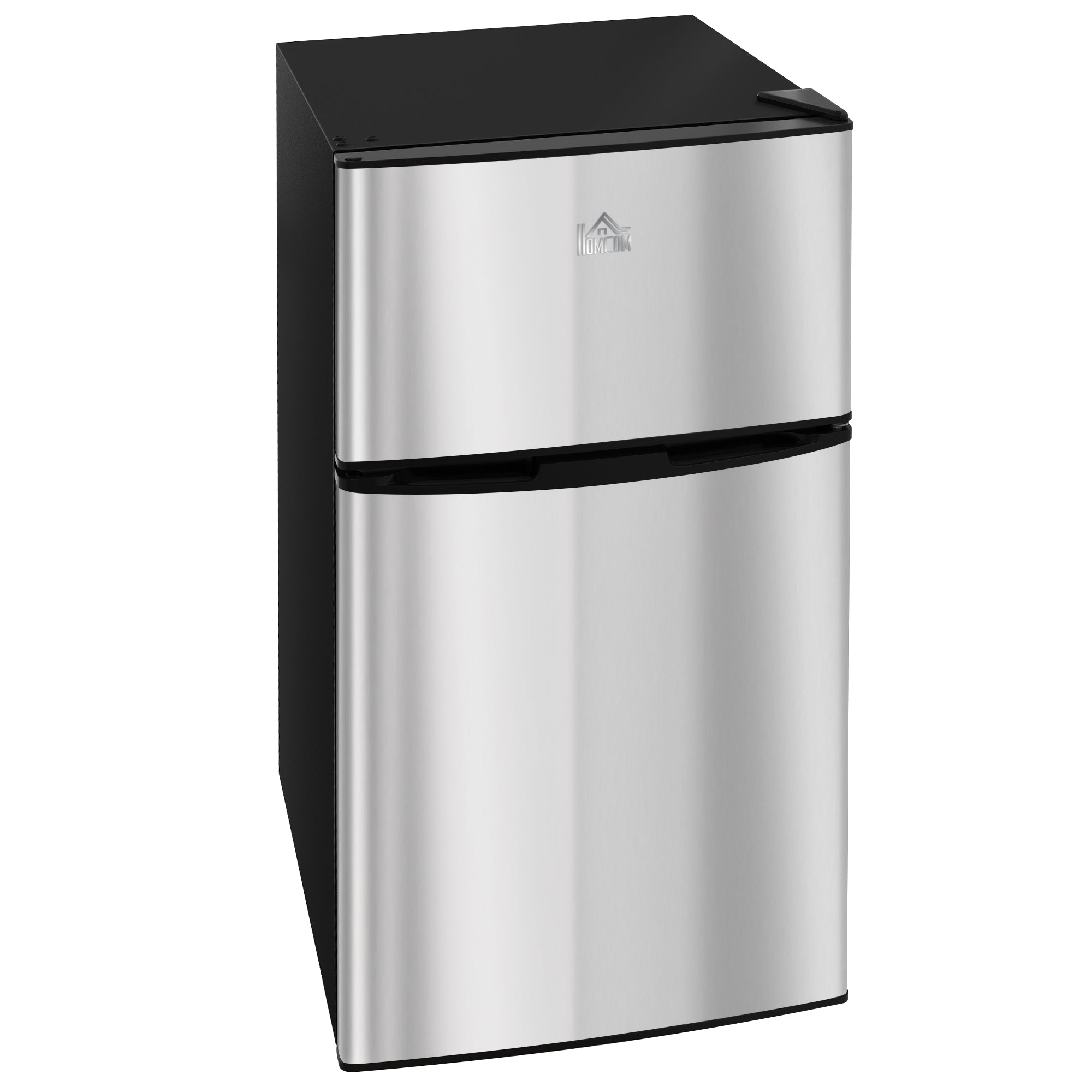 88L Under Counter Fridge Freezer with 5-Setting Thermostat, Small Fridge with Inner Light, 2 Reversible Doors, Removable Shelves and Ice Box, 3 Star Freezer Rating, E Rated, Black and Silver