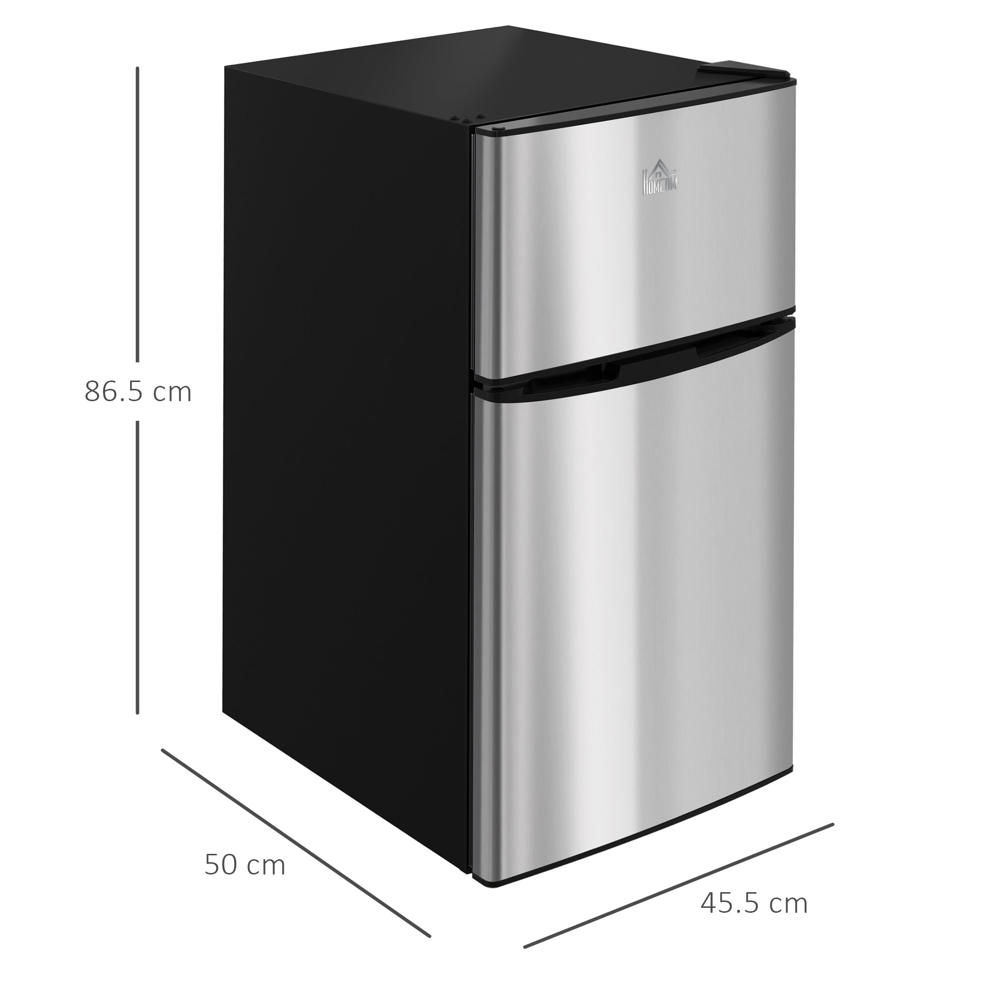 88L Under Counter Fridge Freezer with 5-Setting Thermostat, Small Fridge with Inner Light, 2 Reversible Doors, Removable Shelves and Ice Box, 3 Star Freezer Rating, E Rated, Black and Silver