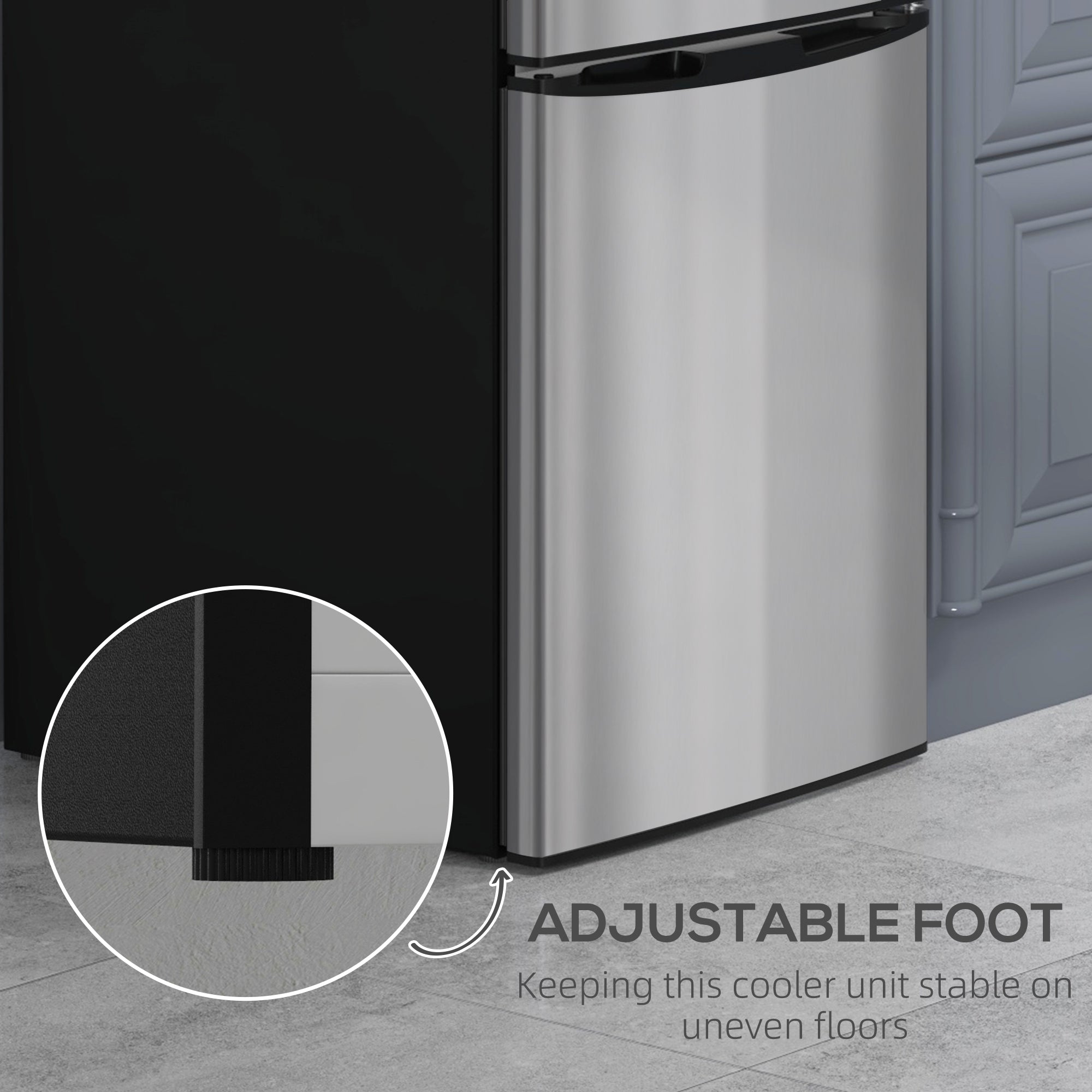 88L Under Counter Fridge Freezer with 5-Setting Thermostat, Small Fridge with Inner Light, 2 Reversible Doors, Removable Shelves and Ice Box, 3 Star Freezer Rating, E Rated, Black and Silver