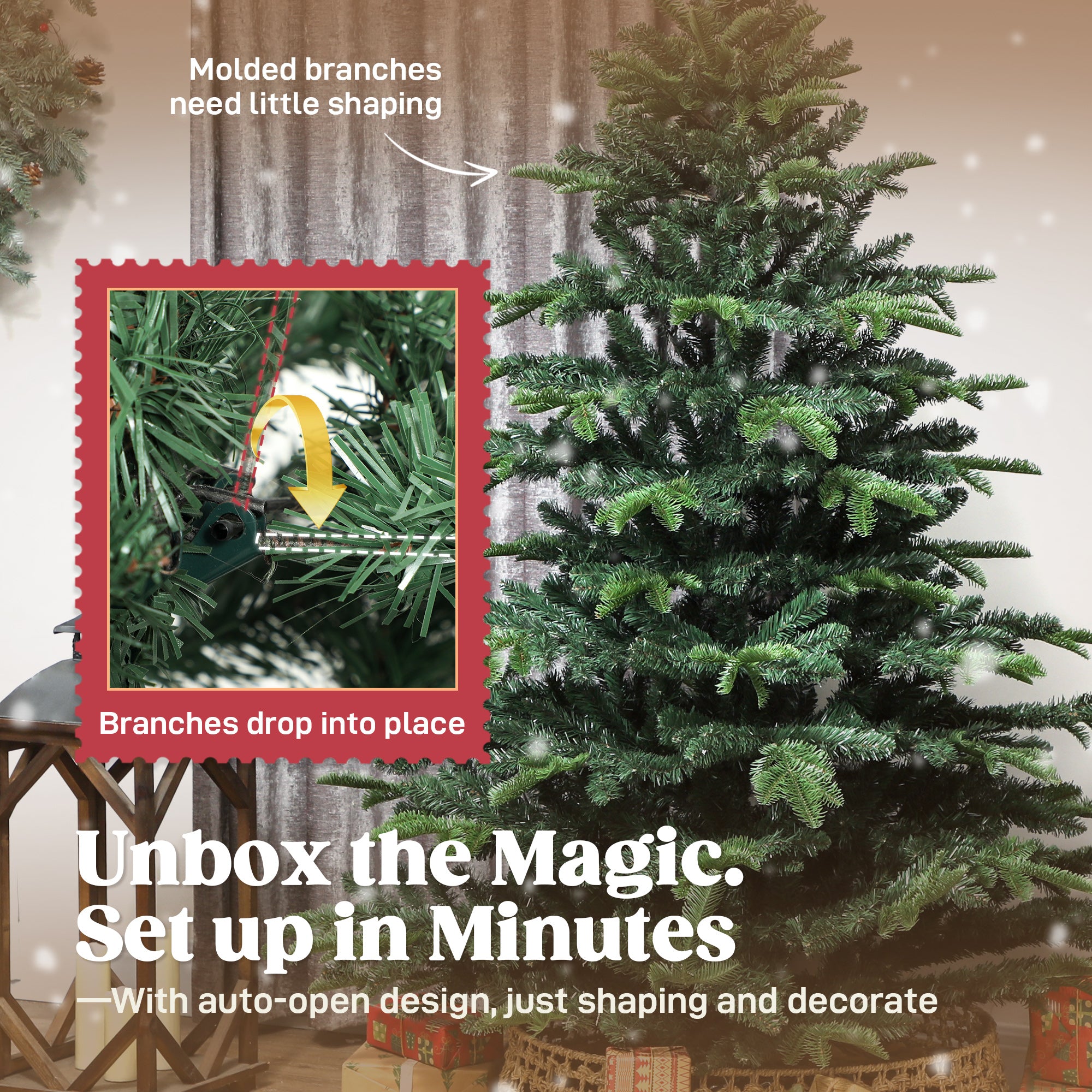 6ft Artificial Christmas Tree with Realistic Tips, Wide Shape, Hinged Xmas Tree with Foldable Metal Stand for Home Decoration, Flame-Retardant, Easy Assembly, Green