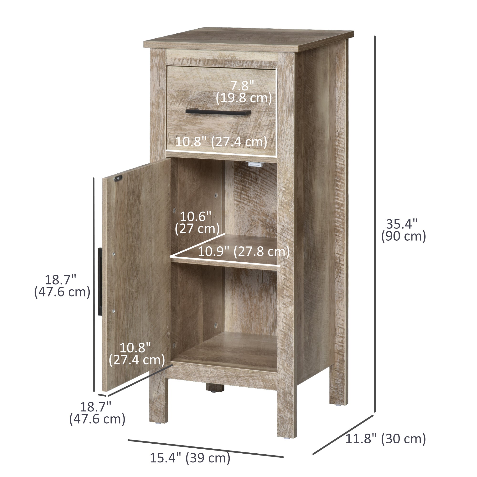 35" Bathroom Cabinet, Farmhouse Bathroom Storage Cabinet with Drawer and Adjustable Shelf, Freestanding Slim Storage Unit for Small Spaces, Distressed Wood Grain