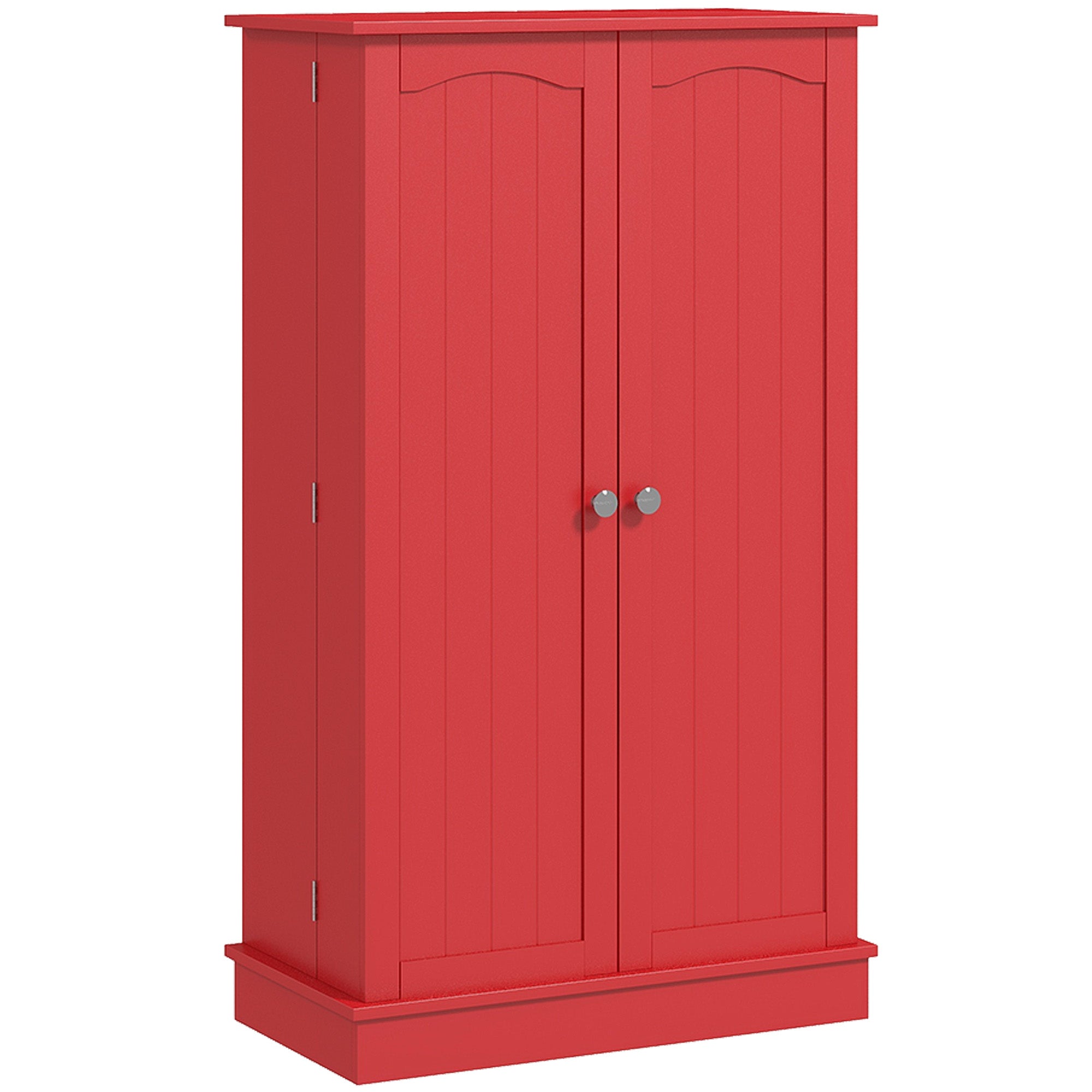 Freestanding Kitchen Pantry Cabinet, Kitchen Cabinet with 12 Door Shelves, Double Doors, 5-tier Shelving, Red