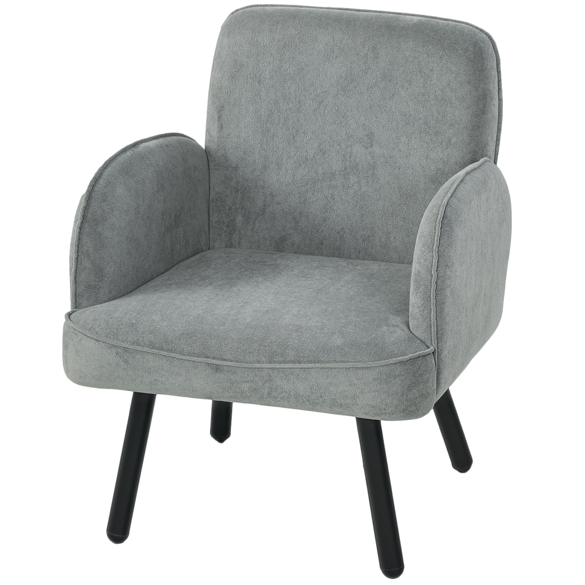 Modern Lounge Chair, Velvet Upholstered Bedroom Lounge Seat with Spring Cushion, Carbon Steel Frame, Armchair with Adjustable Feet, for Living Room, Bedroom, Study, Office, Grey