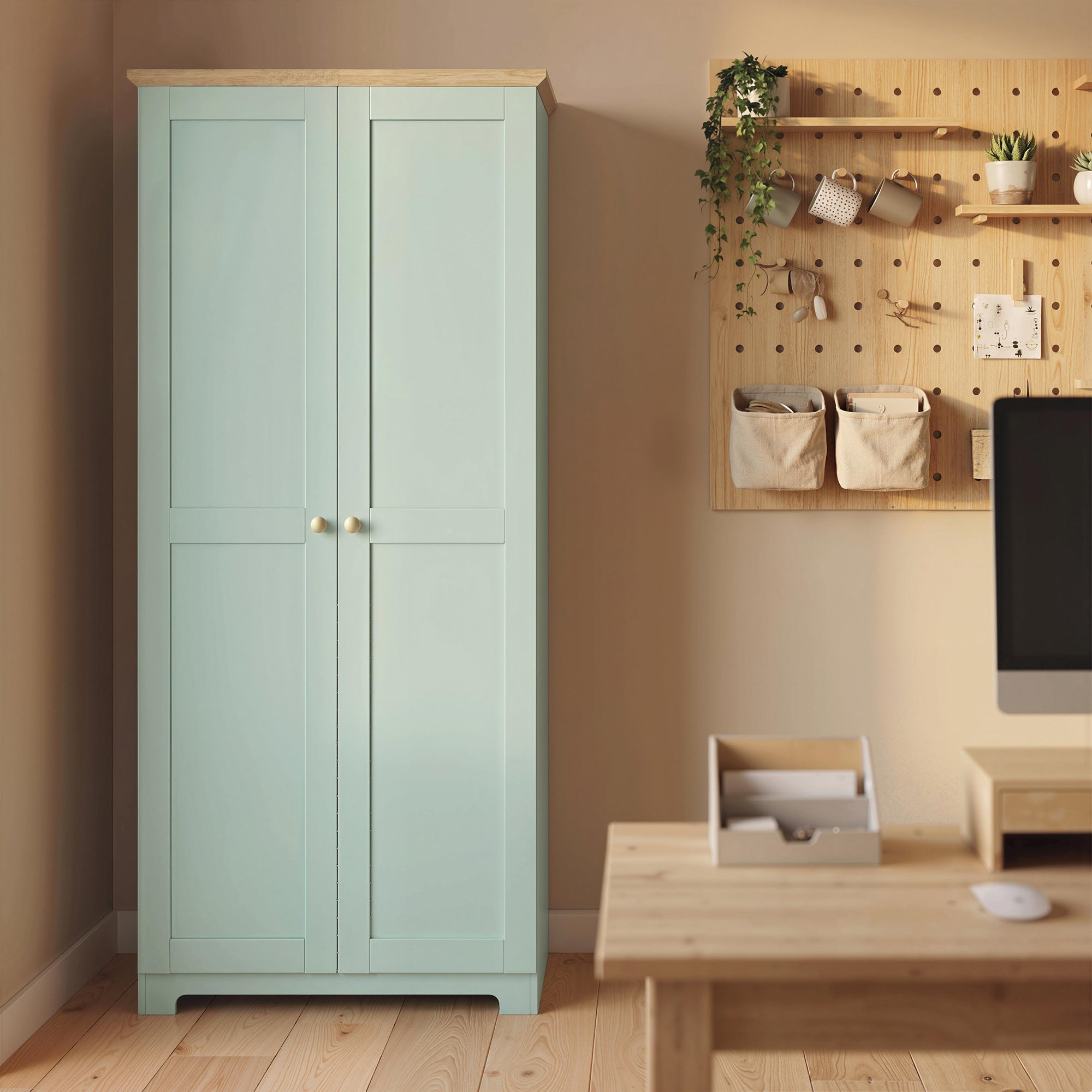 172cm Kitchen Cupboard, Freestanding Storage Cabinet with Doors and Shelves, Modern 2-Door Kitchen Pantry Cupboard for Dining Room, Light Green