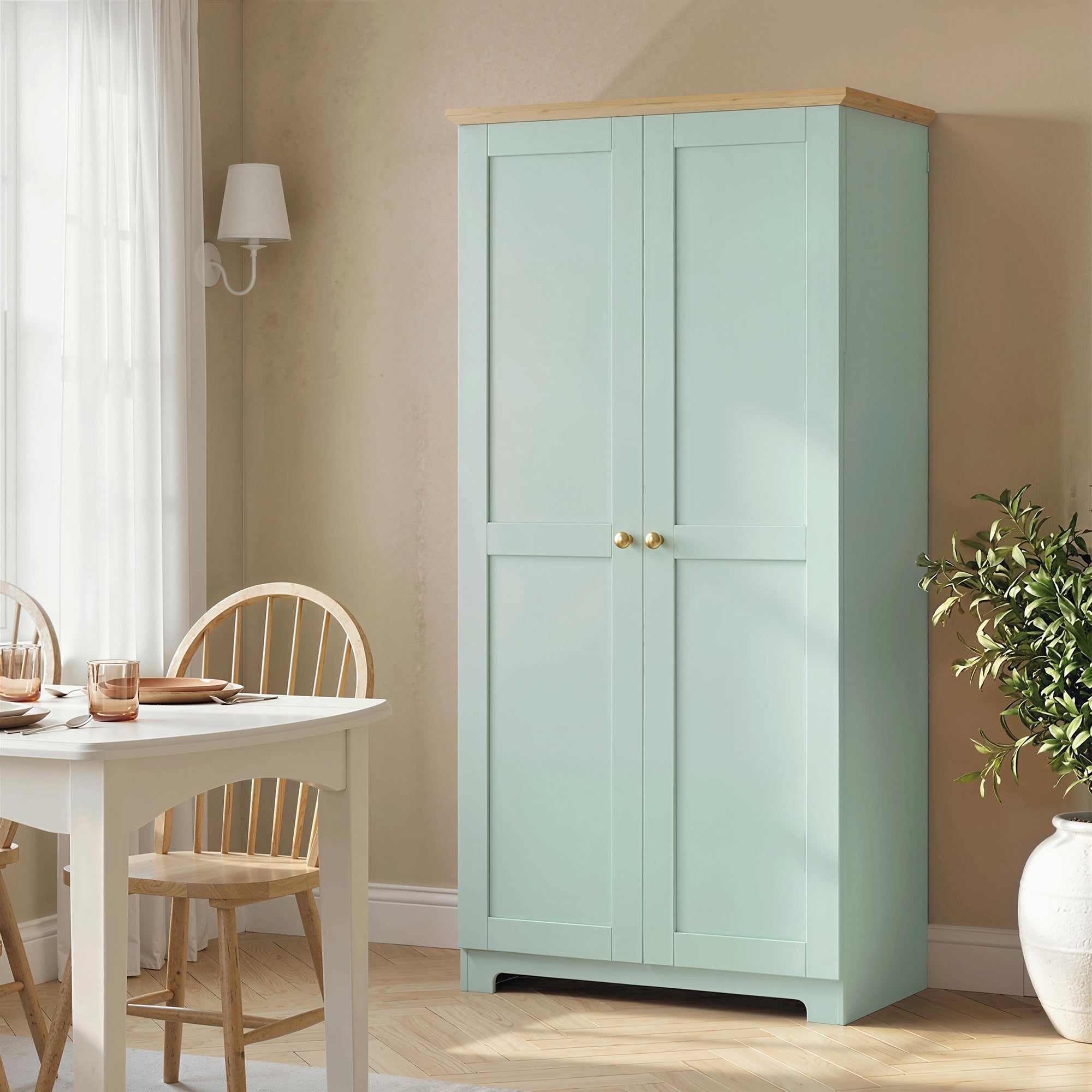 172cm Kitchen Cupboard, Freestanding Storage Cabinet with Doors and Shelves, Modern 2-Door Kitchen Pantry Cupboard for Dining Room, Light Green