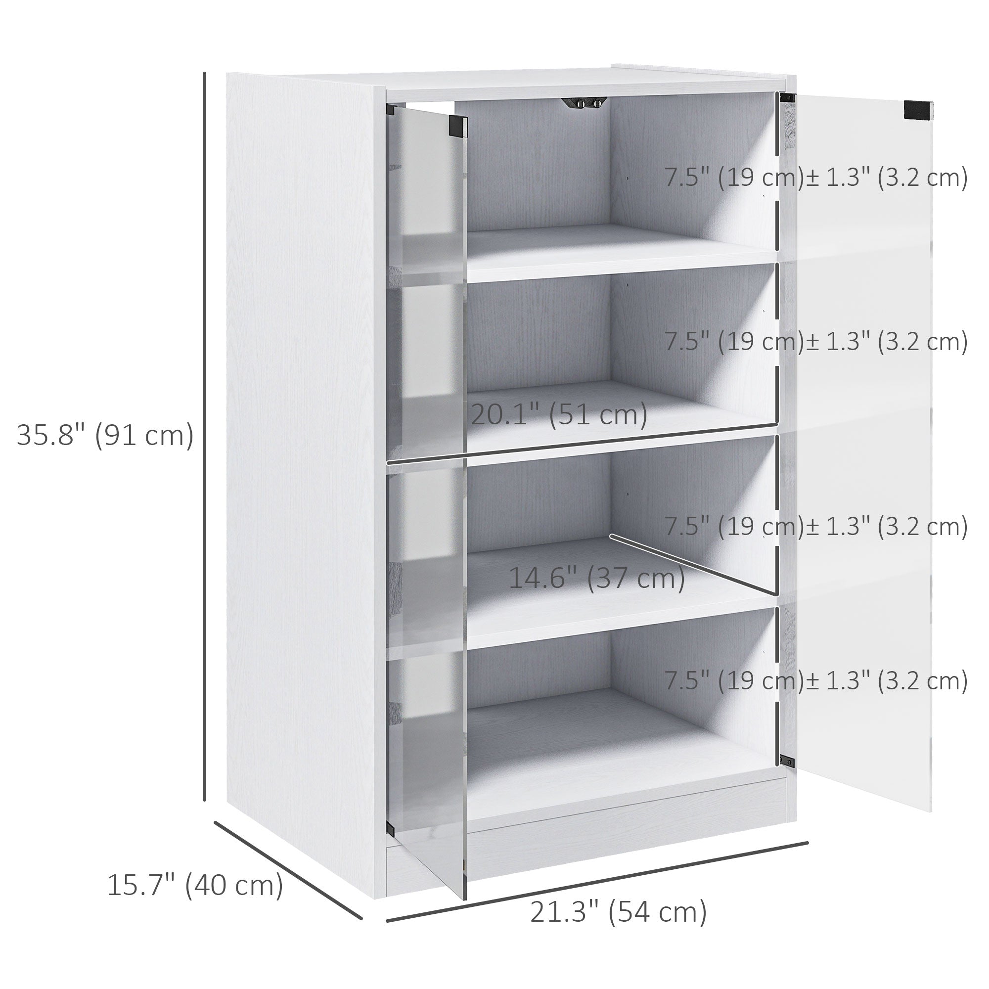 HOMCOM 5-Tier Media Stand, DVD Storage Cabinet with 3-Level Adjustable Shelves, Tempered Glass Doors, and Cable Management, Distressed White