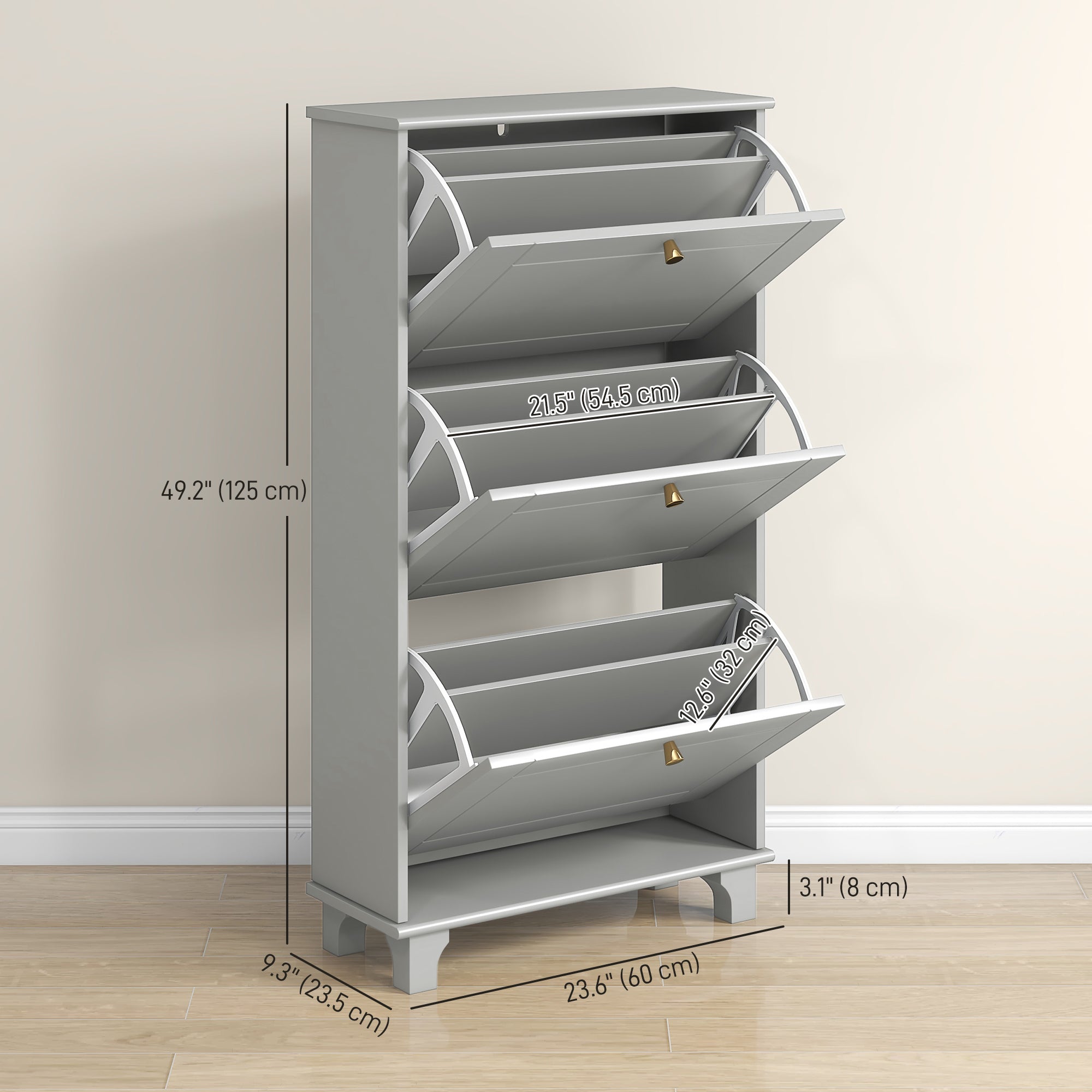 HOMCOM Narrow Shoe Cabinet with 3 Flip Drawers, Modern Shoe Storage Cabinet with Adjustable Shelves for Entryway, Hallway, Holds 12 Pairs of Shoes, Grey