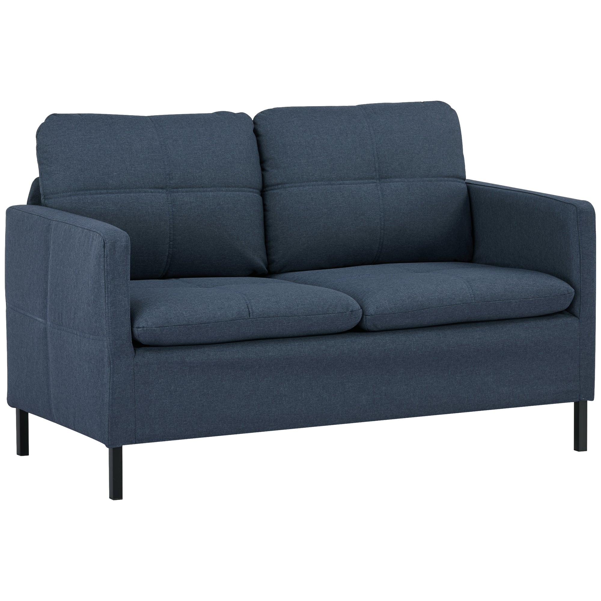 HOMCOM 53" Loveseat Sofa for Bedroom, Modern Love Seats Furniture, Upholstered 2 Seater Couch with Steel Legs, Dark Blue