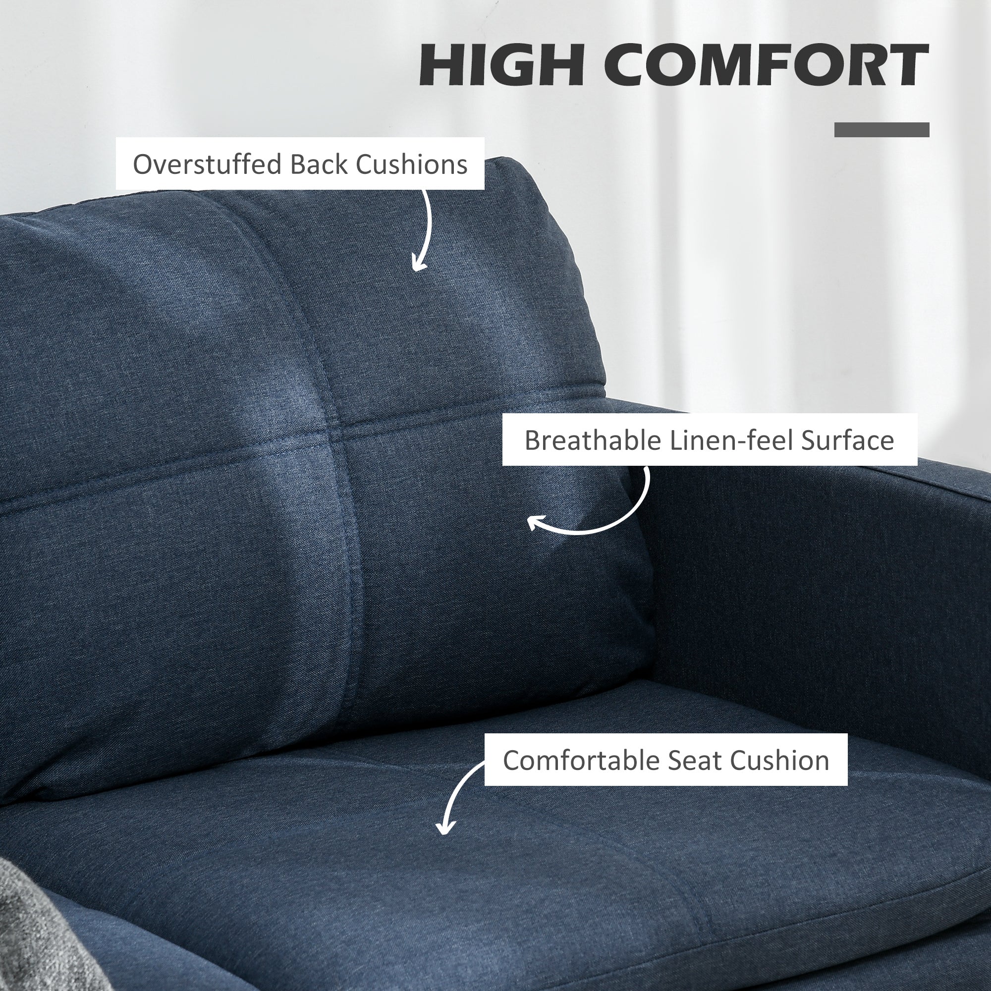 HOMCOM 53" Loveseat Sofa for Bedroom, Modern Love Seats Furniture, Upholstered 2 Seater Couch with Steel Legs, Dark Blue