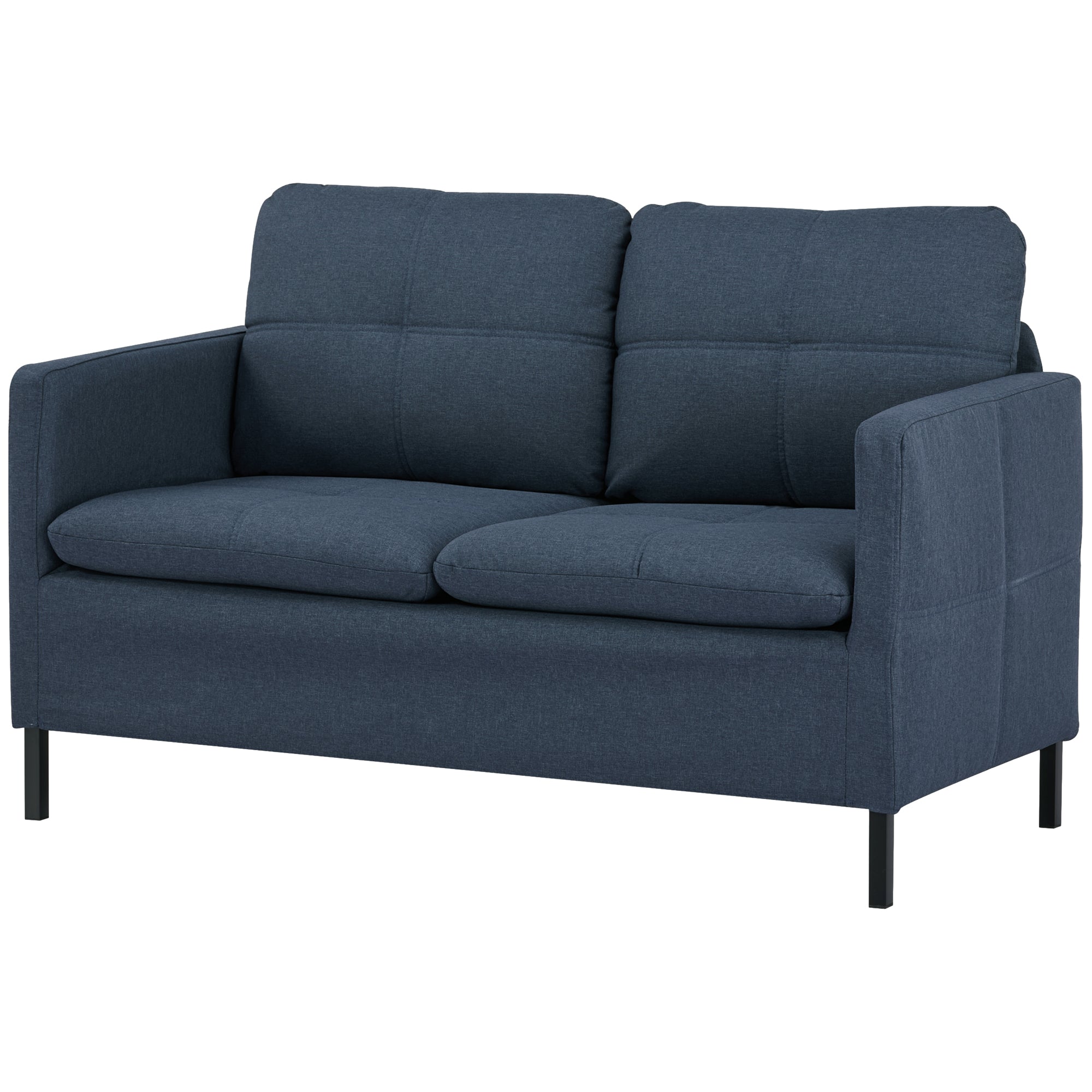 HOMCOM 53" Loveseat Sofa for Bedroom, Modern Love Seats Furniture, Upholstered 2 Seater Couch with Steel Legs, Dark Blue