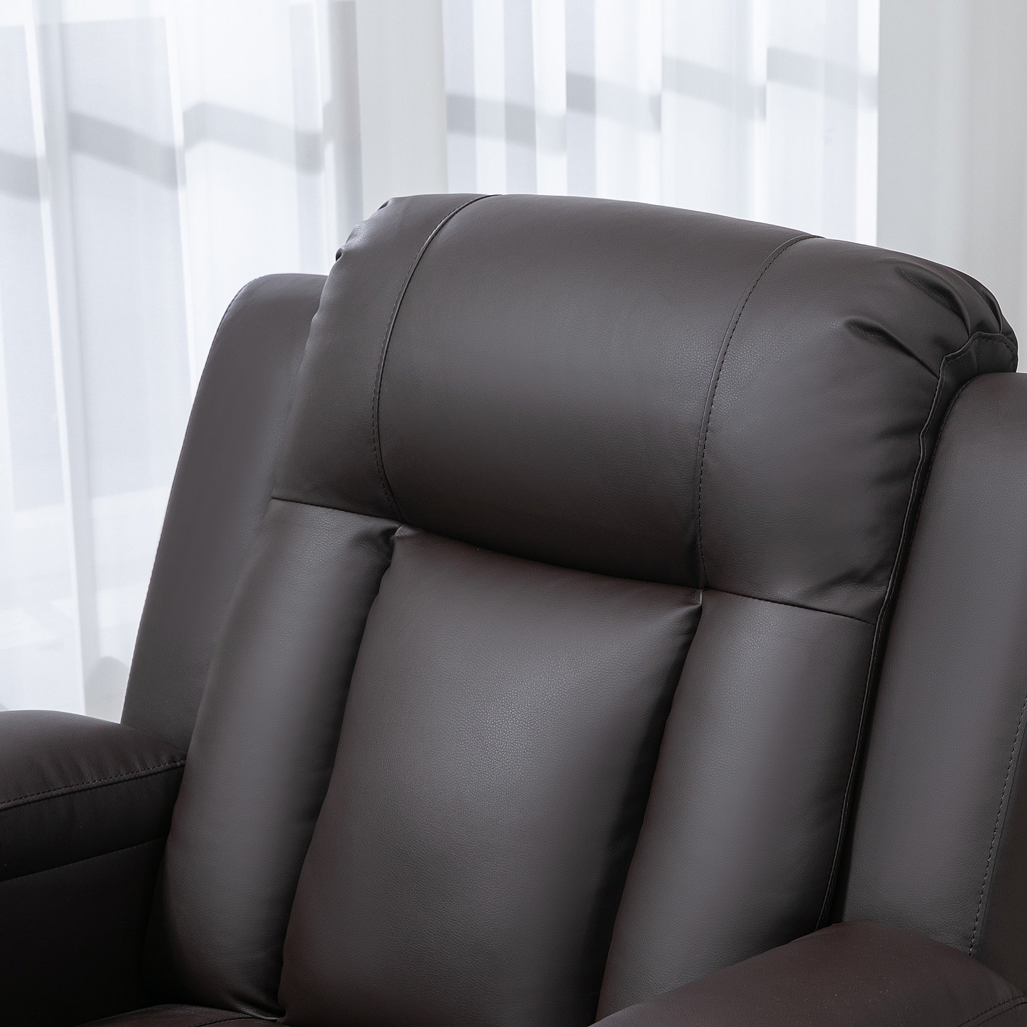 HOMCOM Massage Recliner Chair for Living Room with 8 Vibration, Overstuffed PU Leather Manual Reclining Chair with Wide Seat, Cup Holders, 360° Swivel, Rocking, Brown