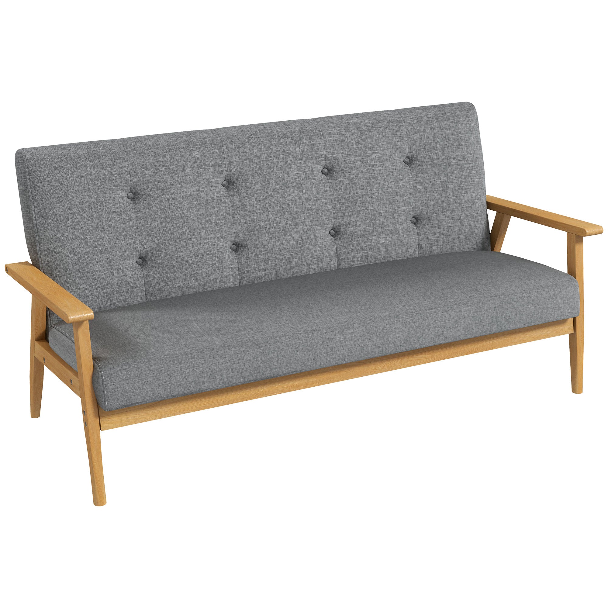 HOMCOM 3 Seater Sofa Modern Linen Fabric Upholstery Tufted Couch with Rubberwood Legs for Living Room and Kitchen, Dark Grey
