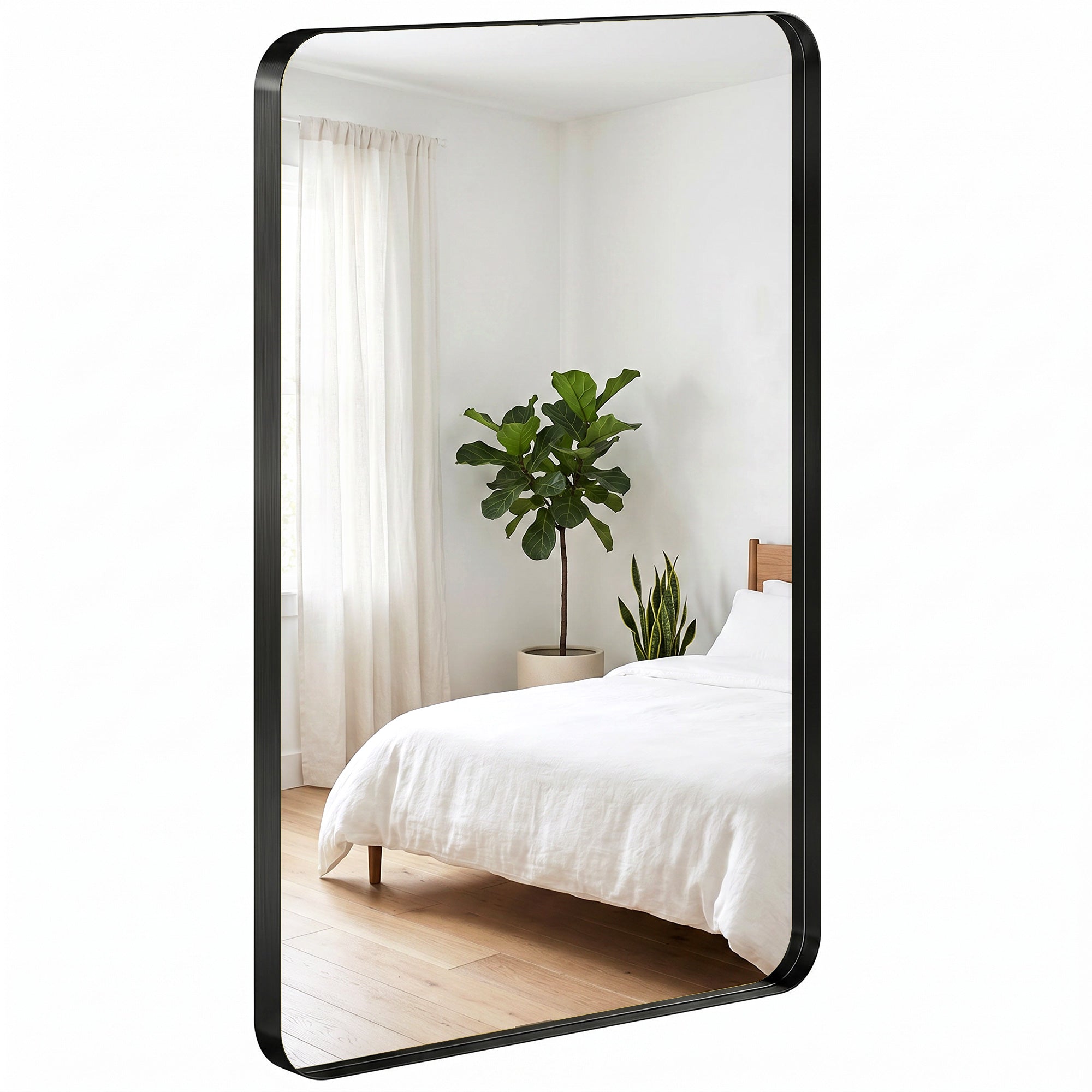 Rectangular Wall Mirror, 90 x 60 cm Wall Mounted Bathroom Mirror with Aluminium Alloy Frame and Tempered Glass for Hallway, Living Room, Bedroom, Black
