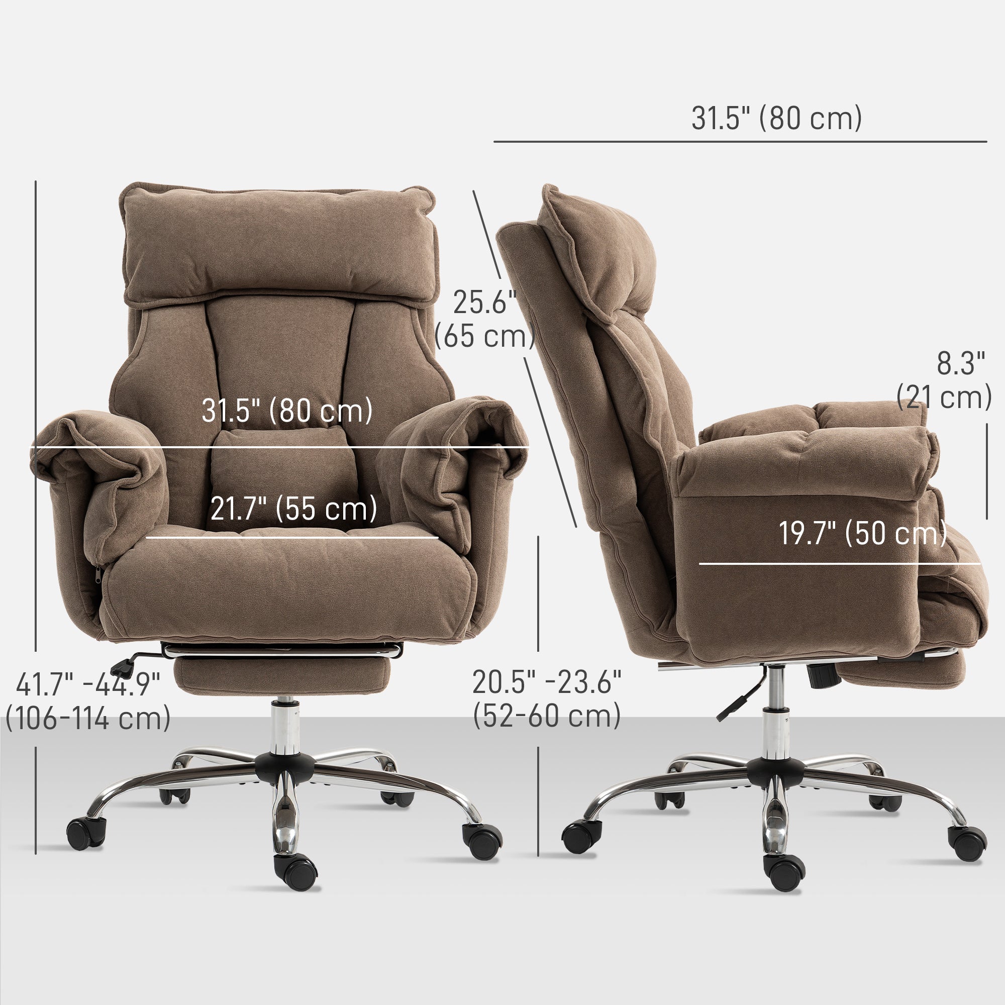 Executive Office Chair with Footrest, Reclining Swivel Computer Desk Chair with High Back, Double-layer Padding, Headrest, Adjustable Height, Rolling Wheels, Light Brown