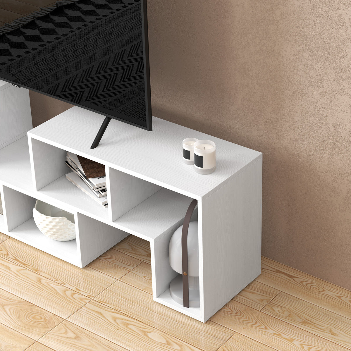TV Stand for TVs up to 75", 3-Piece Modular TV Console, Industrial Entertainment Center with Open Storage Shelves for Living Room, White