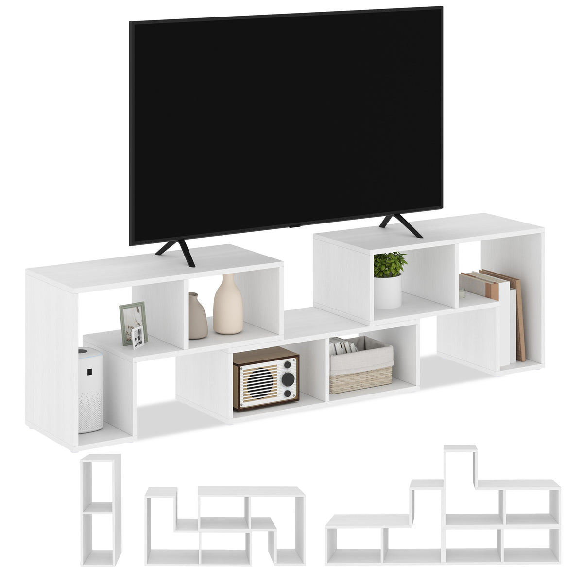 TV Stand for TVs up to 75", 3-Piece Modular TV Console, Industrial Entertainment Center with Open Storage Shelves for Living Room, White