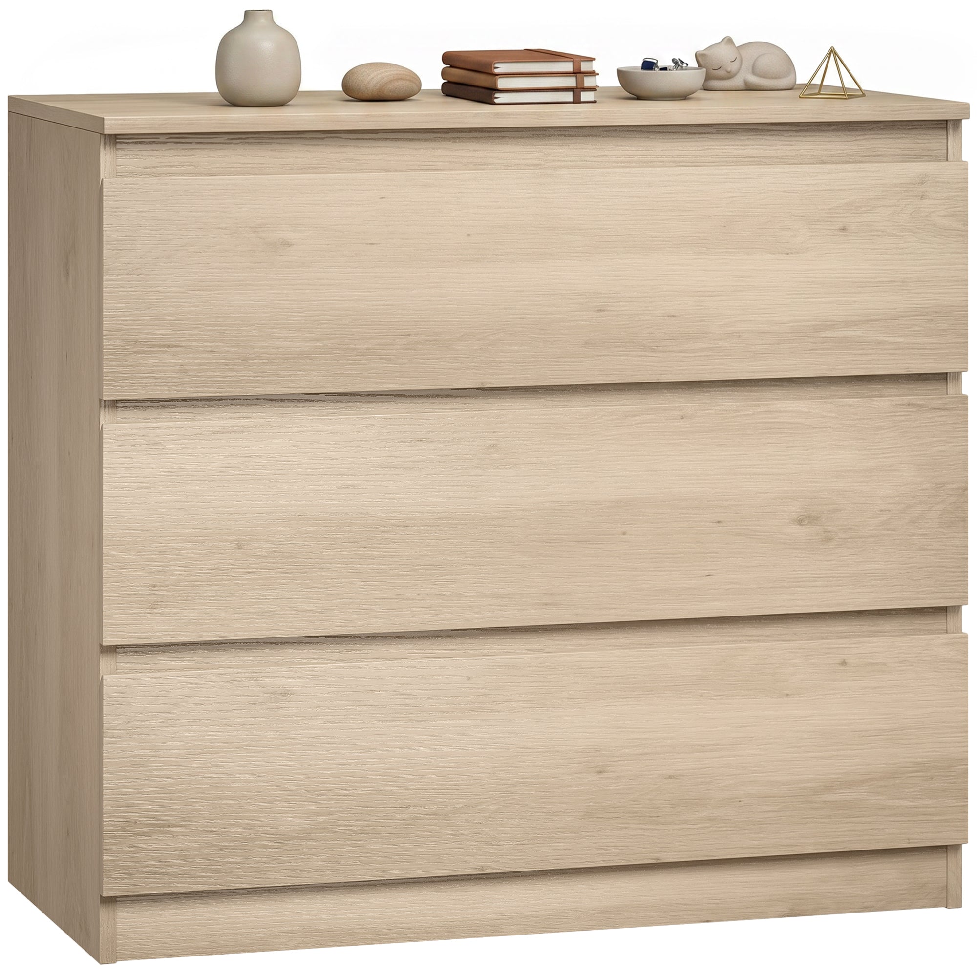 Chest of Drawers, 3-Drawer Storage Organiser Unit for Bedroom, Living Room, 80 x 39 x 73cm, Oak