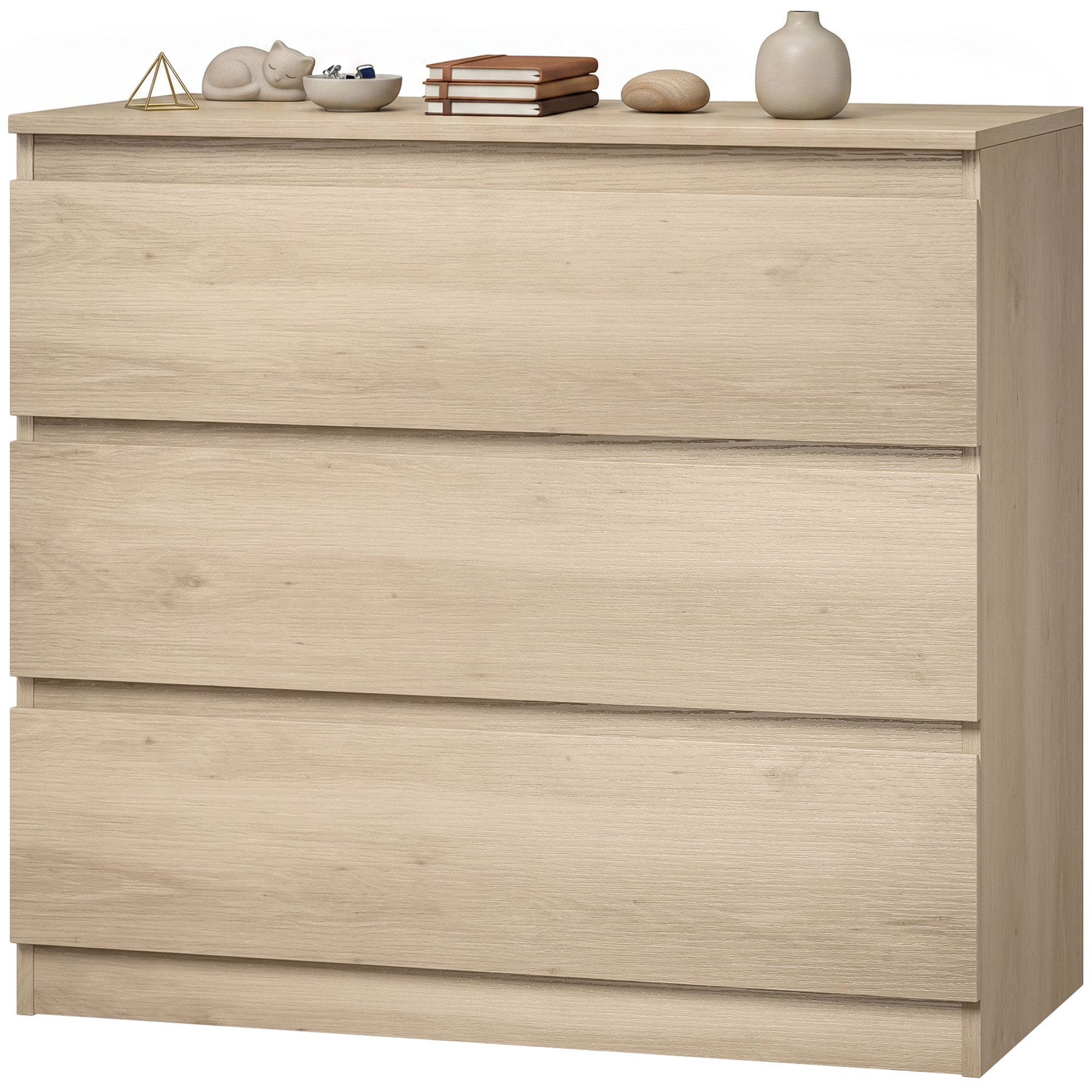 Chest of Drawers, 3-Drawer Storage Organiser Unit for Bedroom, Living Room, 80 x 39 x 73cm, Oak