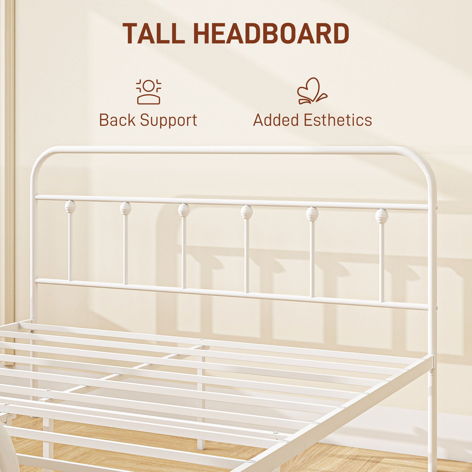 HOMCOM 5ft King Bed Frame with Underbed Storage, Metal Platform Bed frame with Tall Headboard, Footboard and Steel Slat Support, No Box Spring Needed, Easy Assembly, White
