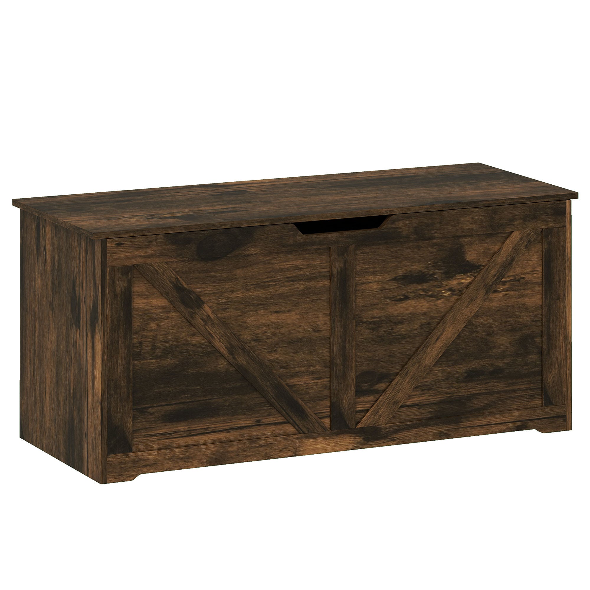 127L Storage Chest, Shoe Storage Trunk Bench Box with 2 Safety Hinges and U-shaped Cut-out Pull, Blanket Box Ottoman for Bedroom, Living Room, Entryway, 100 x 40 x 45 cm, Rustic Brown