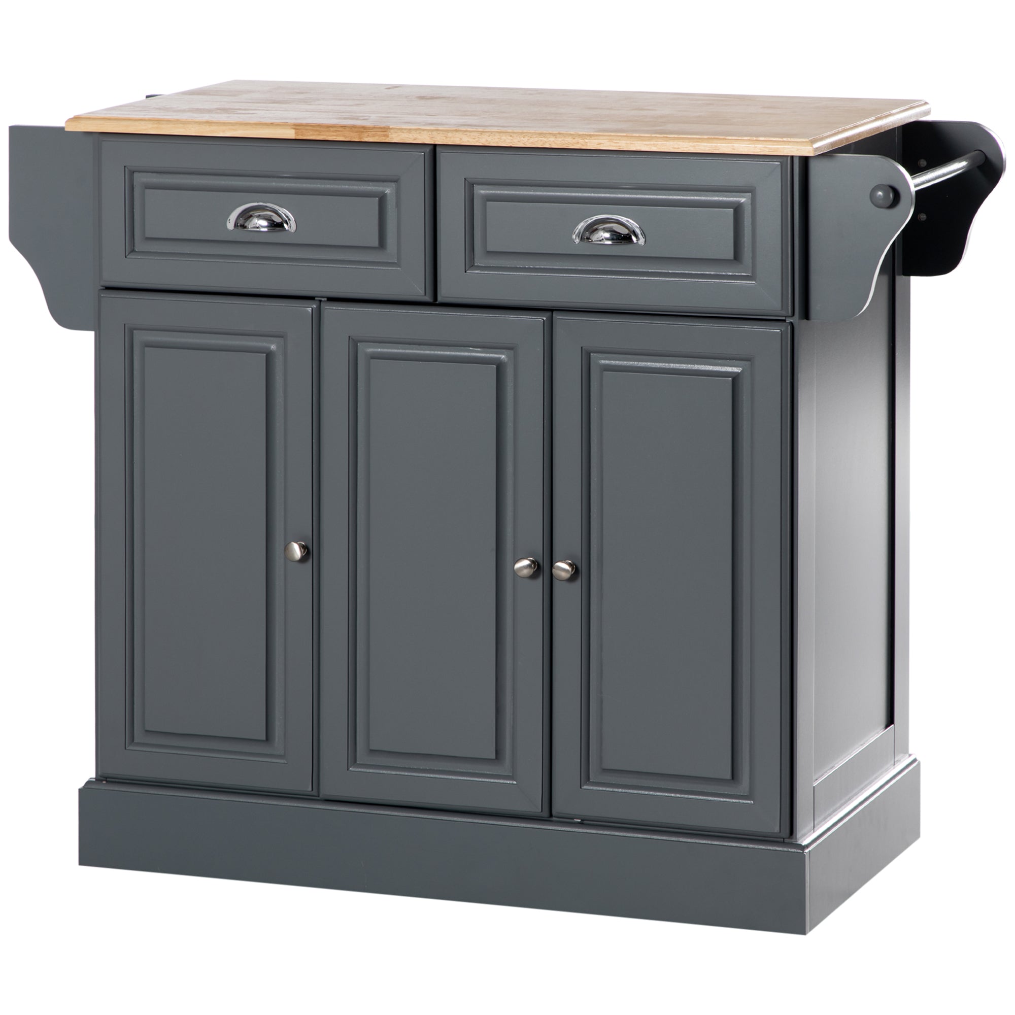 Triple-Cabinet Kitchen Island on Wheels, Kitchen Storage Cabinet with Drawers, Rolling Utility Cart, Dark Gray