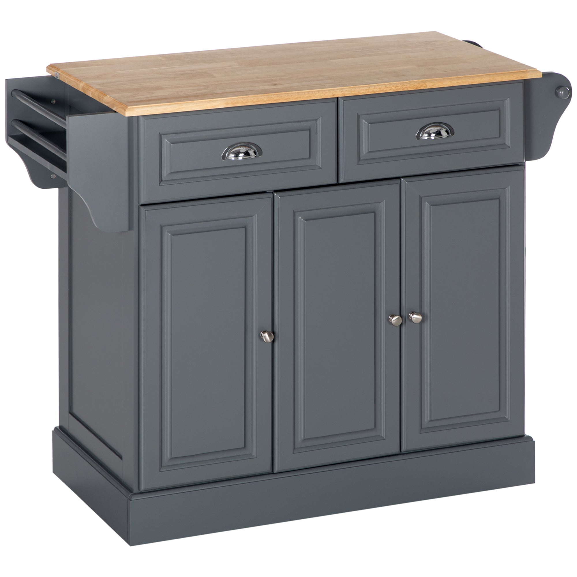 Triple-Cabinet Kitchen Island on Wheels, Kitchen Storage Cabinet with Drawers, Rolling Utility Cart, Dark Gray