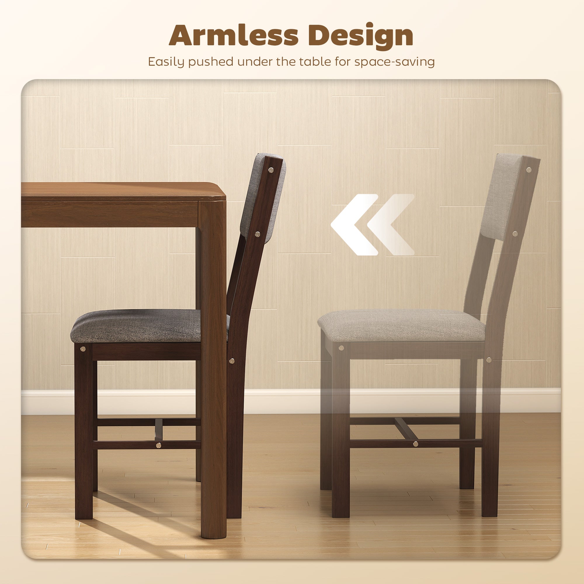 Modern Dining Chairs Set of 4, Linen Fabric Upholstered Kitchen Chairs with Rubberwood Legs for Dining Room, Living Room, Walnut and Gray