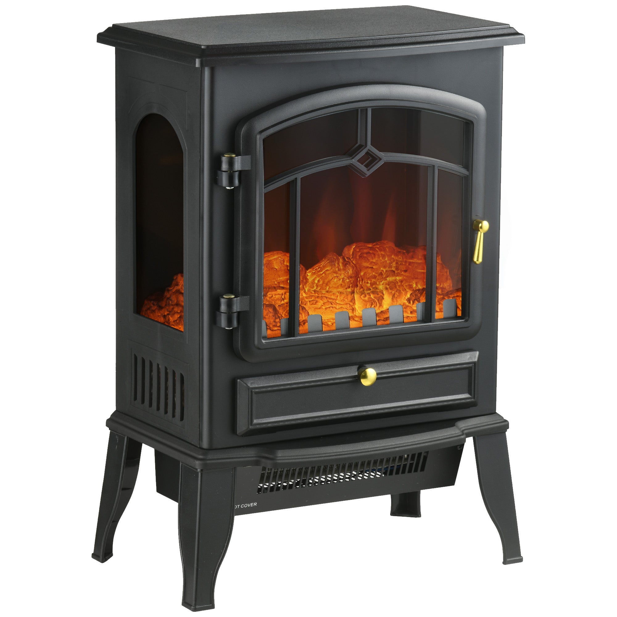 Electric Fireplace Heater Freestanding Stove with 3 Side Realistic Flame 750W/1500W Black