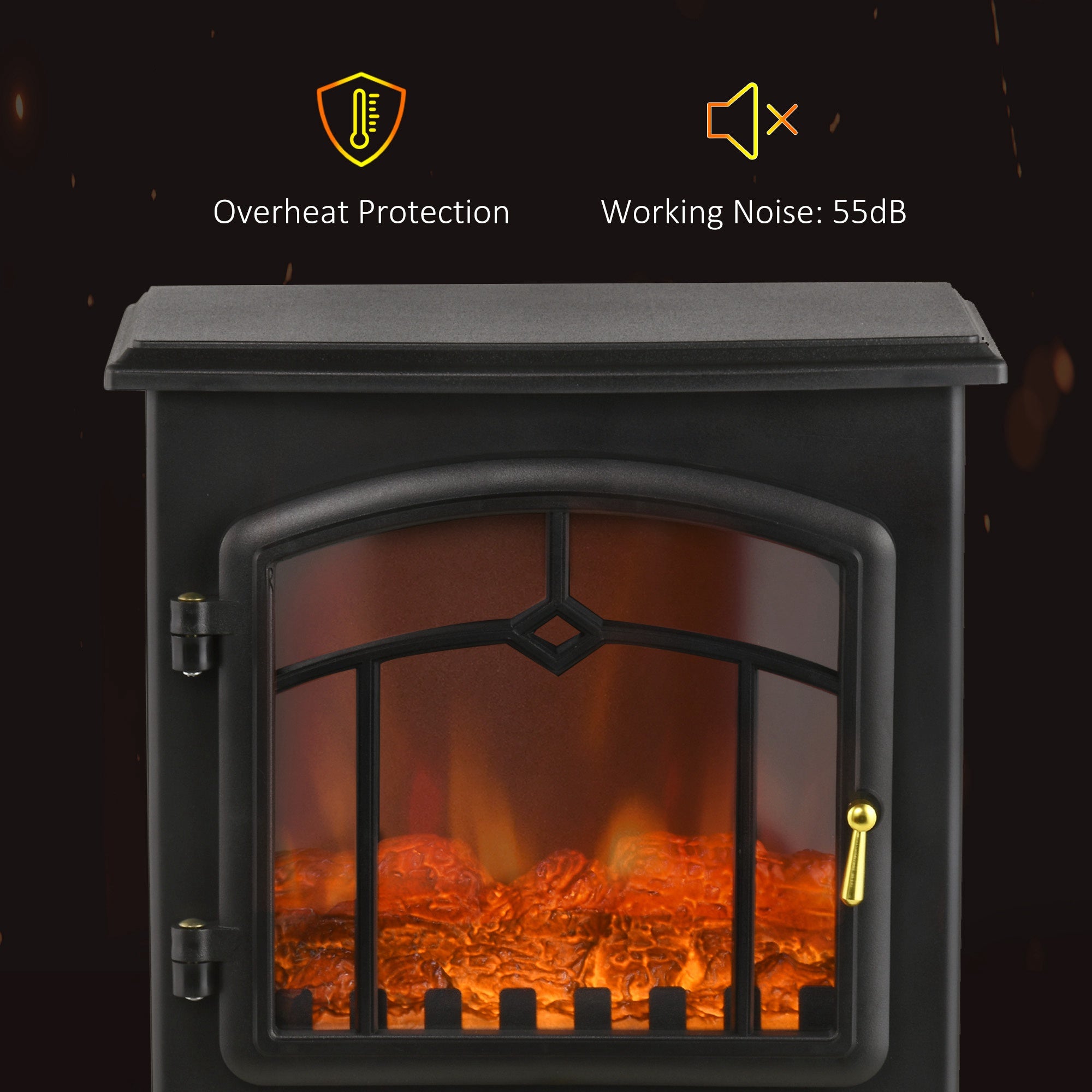 Electric Fireplace Heater Freestanding Stove with 3 Side Realistic Flame 750W/1500W Black