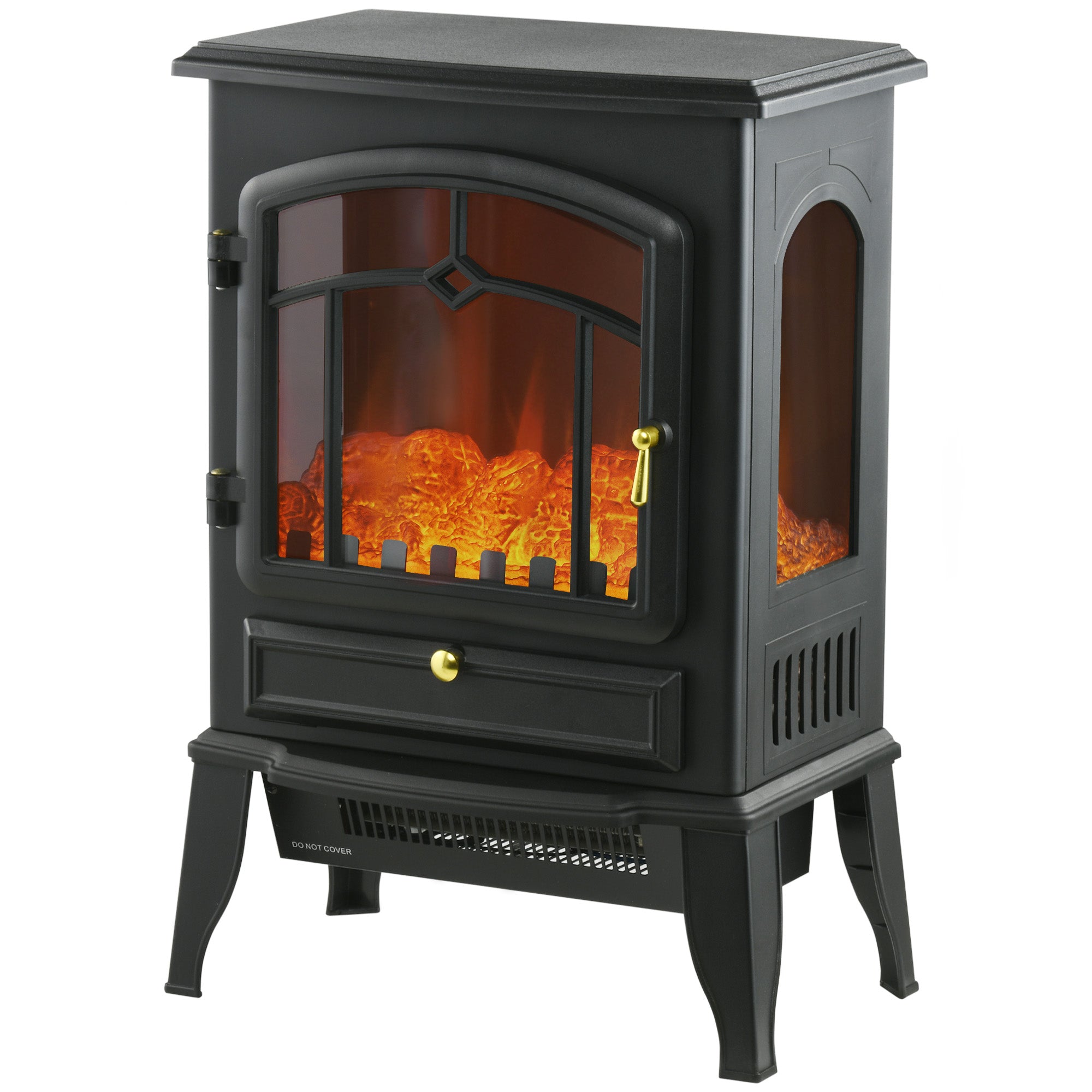 Electric Fireplace Heater Freestanding Stove with 3 Side Realistic Flame 750W/1500W Black