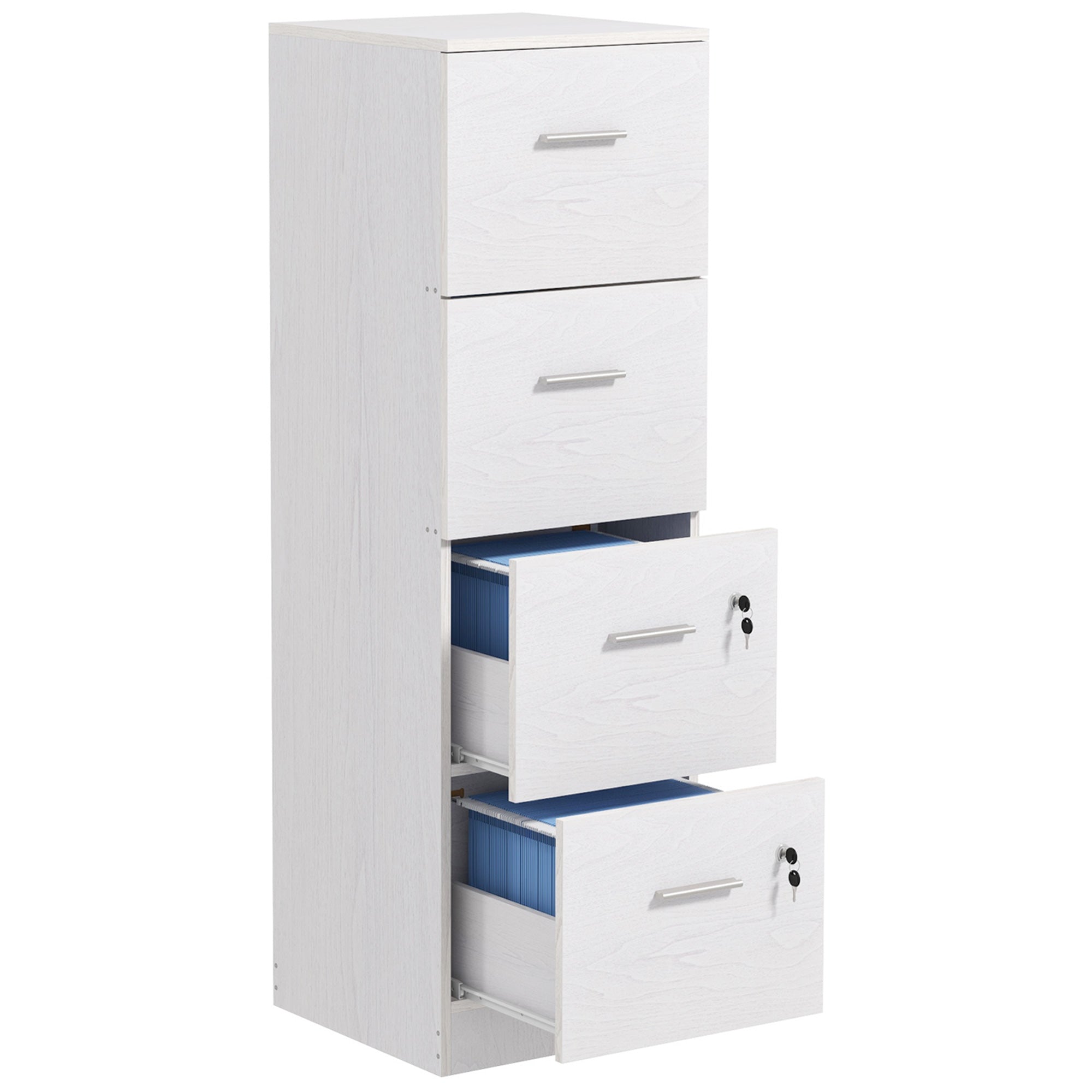 HOMCOM File Cabinet with 4 Drawers for Home Office, Vertical Filing Cabinet with Lock, Adjustable Hanging Bar for A4 and Letter Size, White