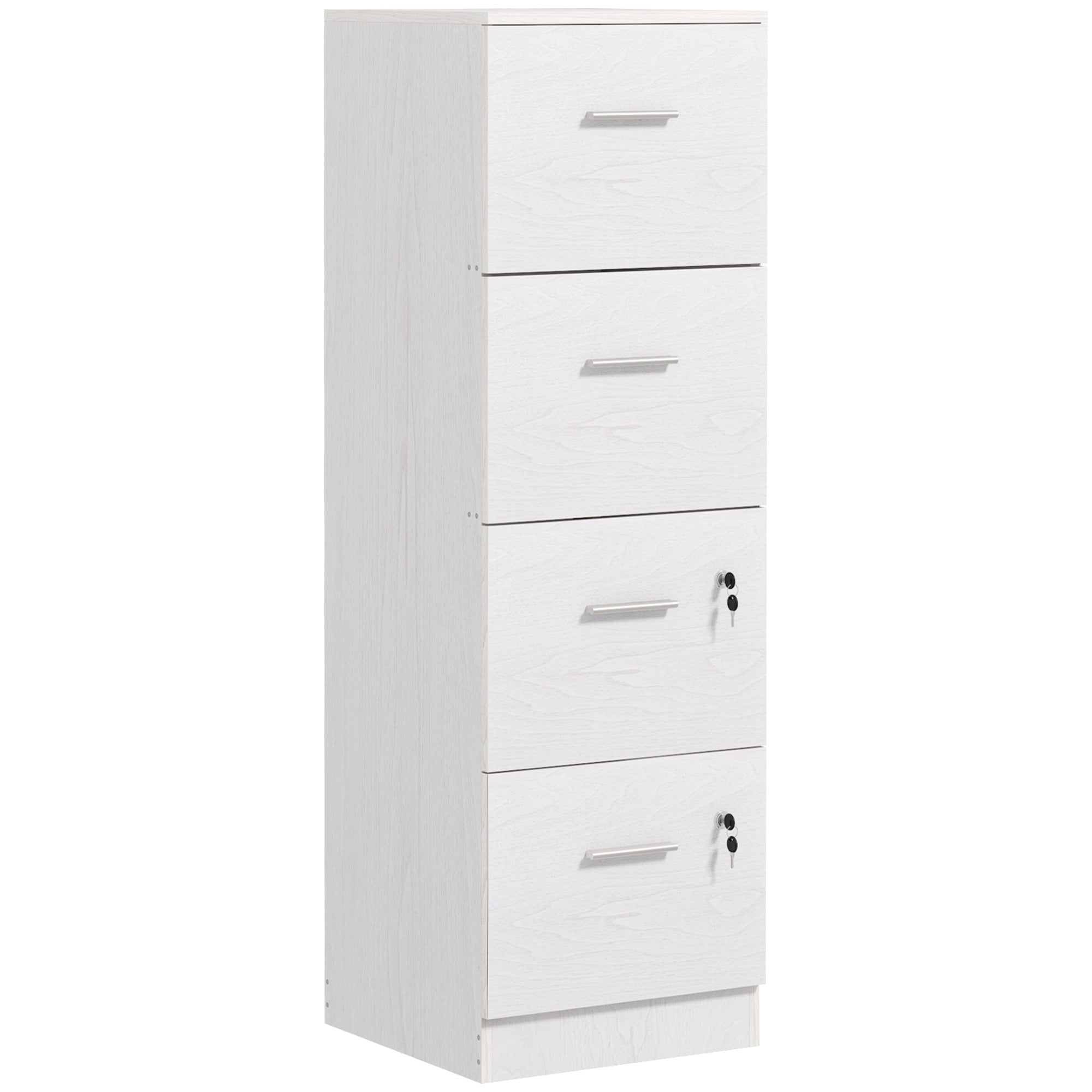 HOMCOM File Cabinet with 4 Drawers for Home Office, Vertical Filing Cabinet with Lock, Adjustable Hanging Bar for A4 and Letter Size, White