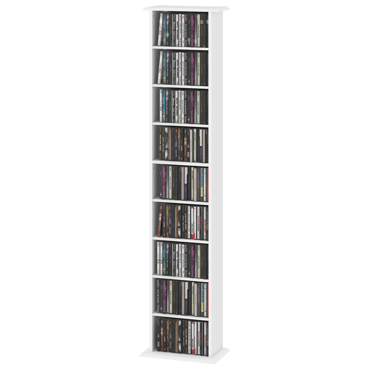 Slim Media Storage Cabinet, 9-Tier DVD Shelf with 7 Adjustable Shelves, 9 Compartments, Holds 252 CDs, 147 DVDs or 189 Blu-rays, White