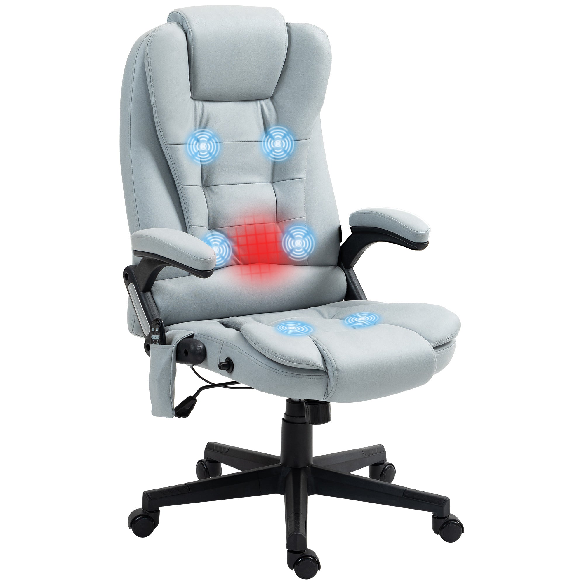 HOMCOM 6 Point Vibrating Massage Office Chair with Heat, Microfiber Massage Desk Chair with Reclining Backrest, Light Gray HOMCOM 6 Point Vibrating Massage Office Chair with Heat, Microfiber Massage Desk Chair with Reclining Backrest, Light Gray