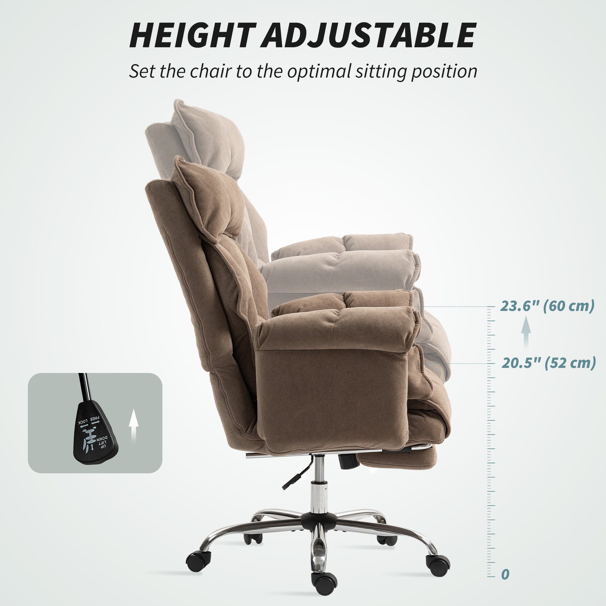 Executive Office Chair with Footrest, Reclining Swivel Computer Desk Chair with High Back, Double-layer Padding, Headrest, Adjustable Height, Rolling Wheels, Light Brown