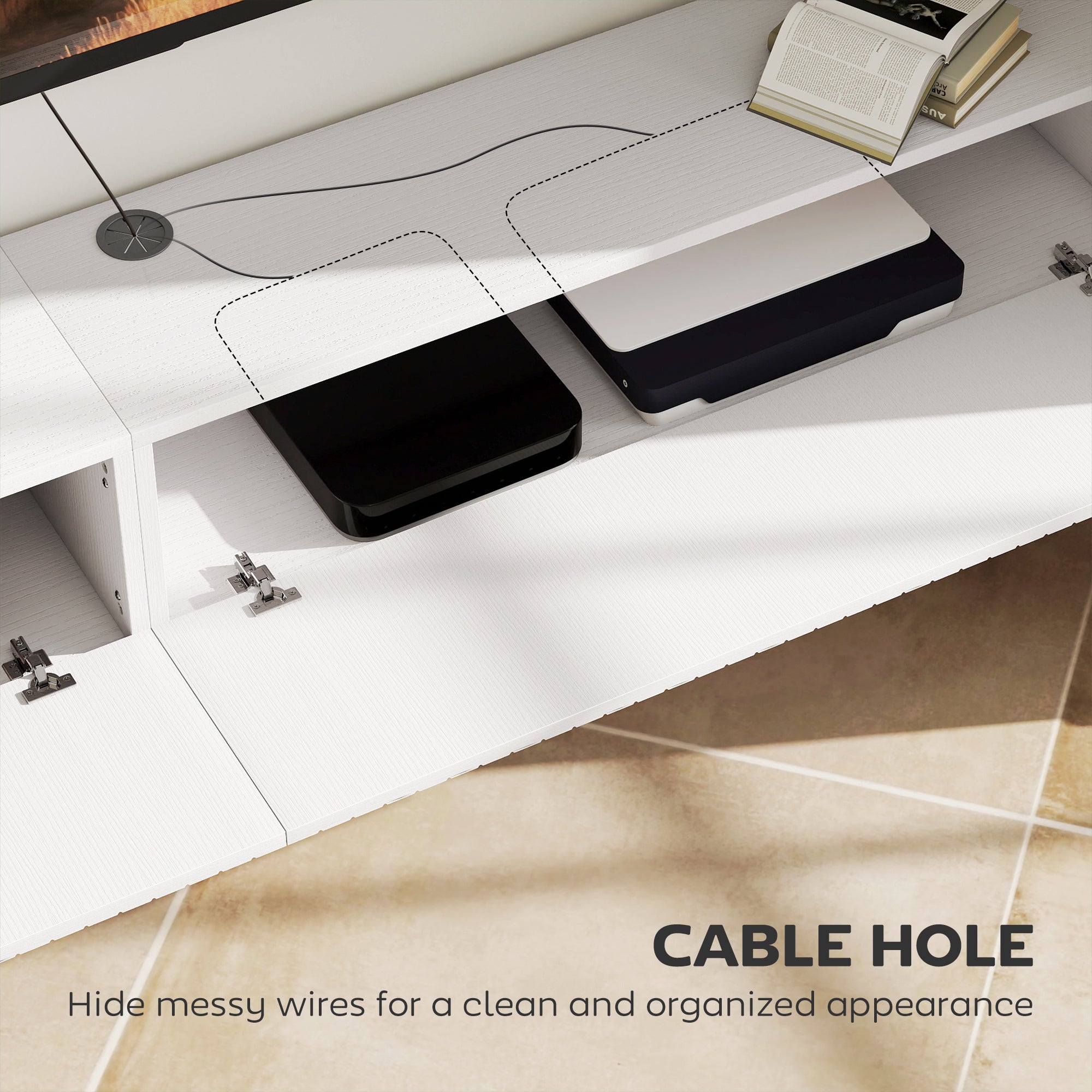 Floating TV Unit for Television up to 72 Inch, 180cm Wall Mount TV Stand Cabinet with Fluted Flip-Down Doors, Cable Management Hole, Entertainment Media Console for Living Room, Bedroom, White
