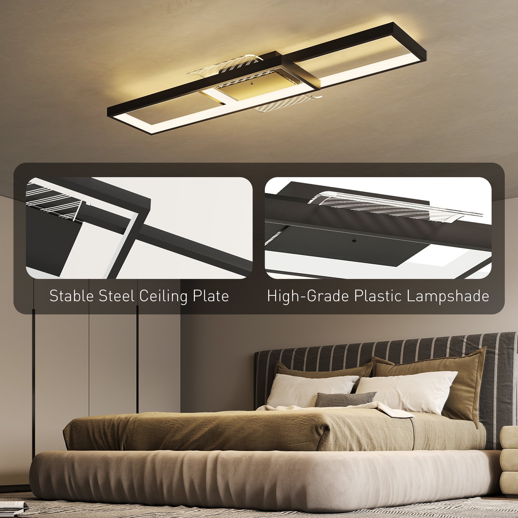 LED Ceiling Light, Modern Dimmable Ceiling Light with Wall Switch & Remote Control, Flush Mount Ceiling Lamp with 3000-6000K Colour Temperatures for Living Room, Bedroom, Black