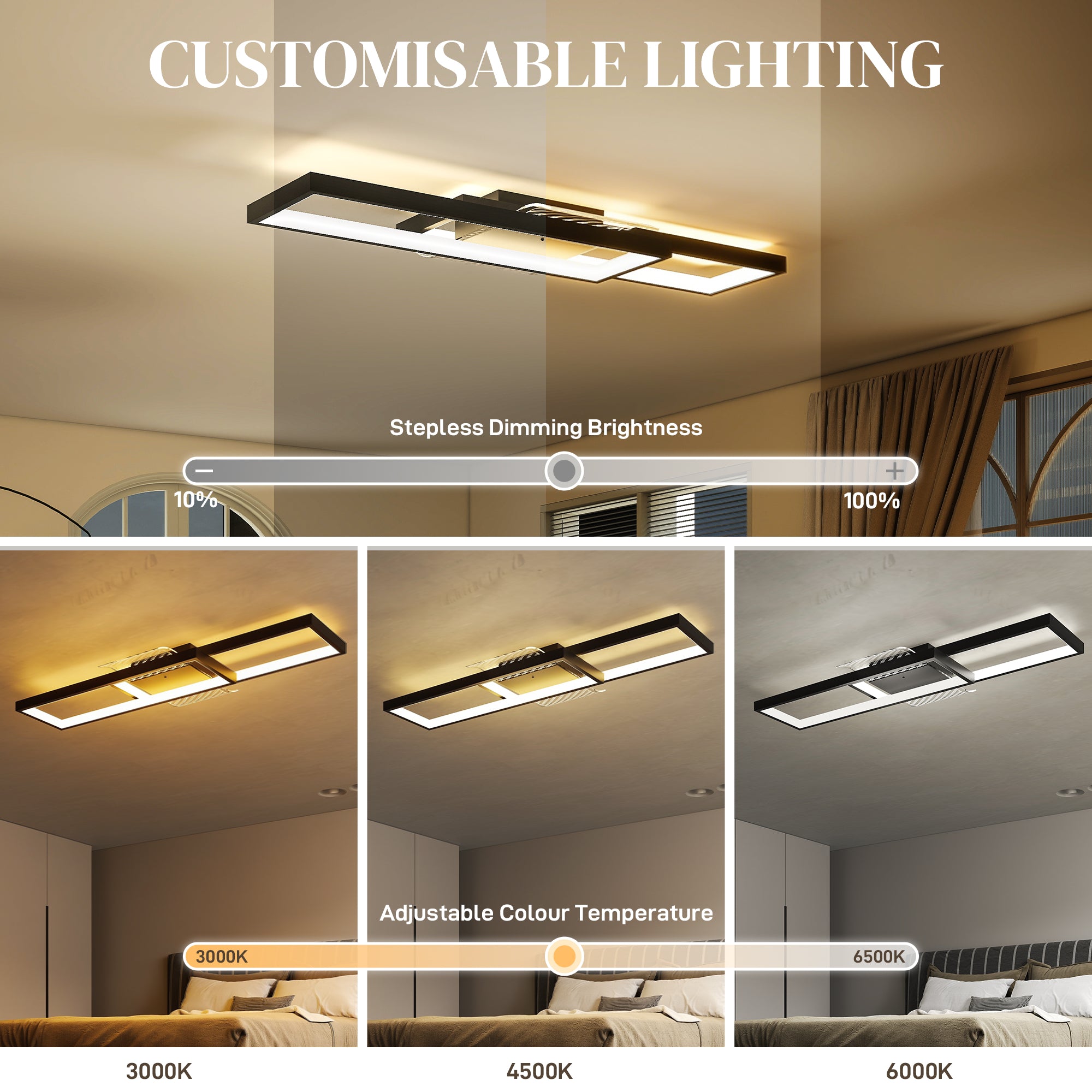 LED Ceiling Light, Modern Dimmable Ceiling Light with Wall Switch & Remote Control, Flush Mount Ceiling Lamp with 3000-6000K Colour Temperatures for Living Room, Bedroom, Black